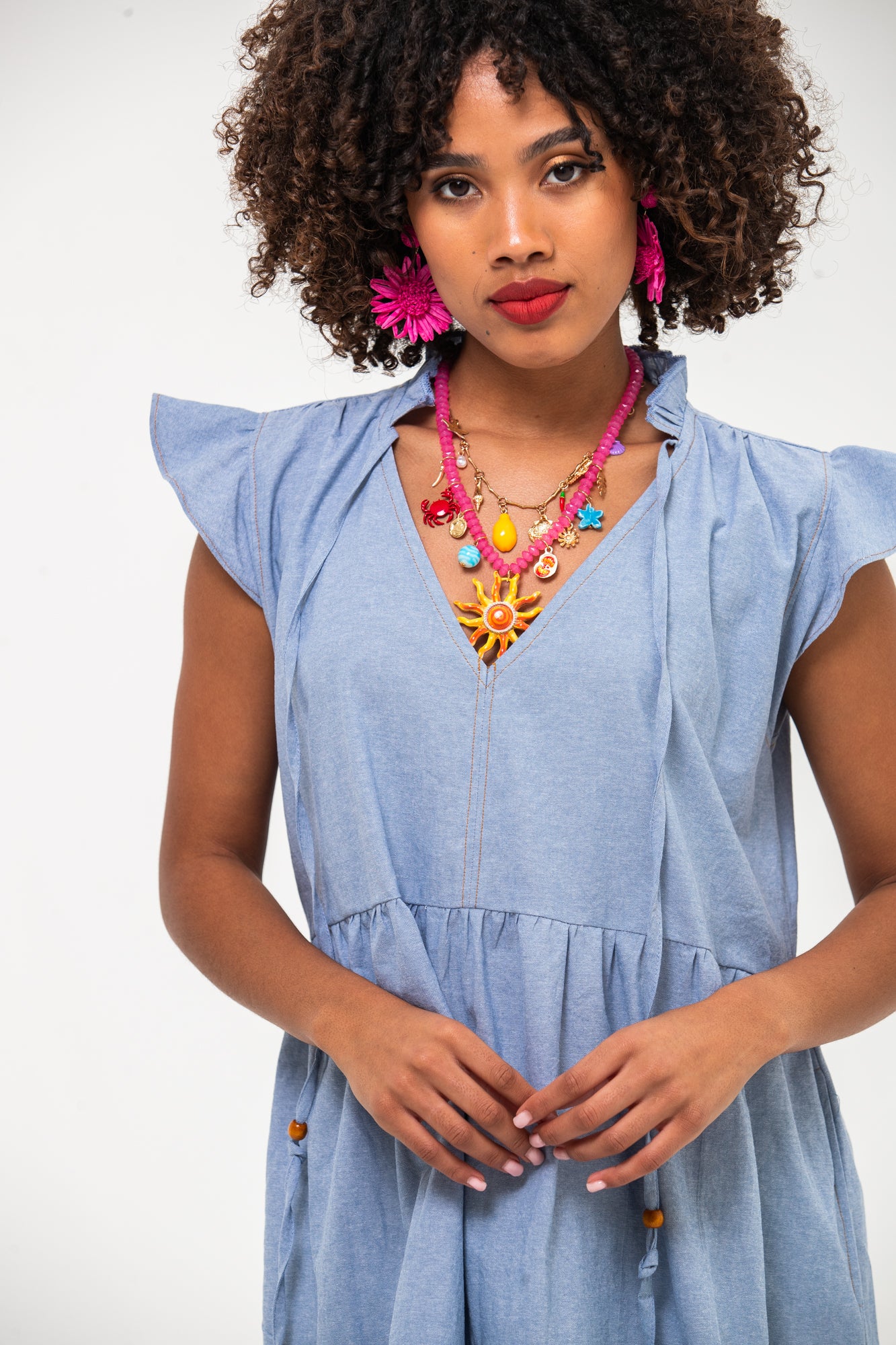 Ella Frill Dress - Light Denim