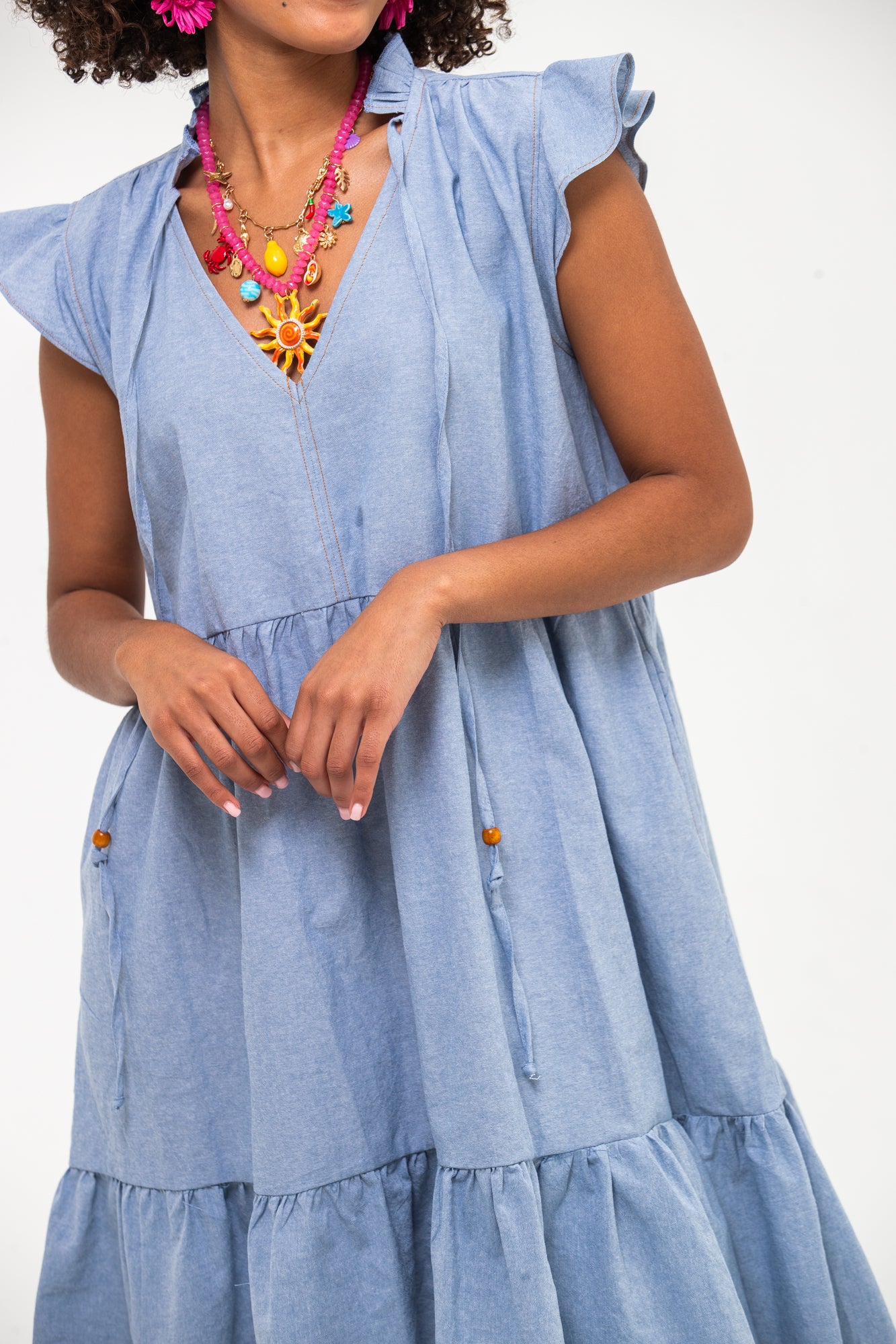Ella Frill Dress - Light Denim