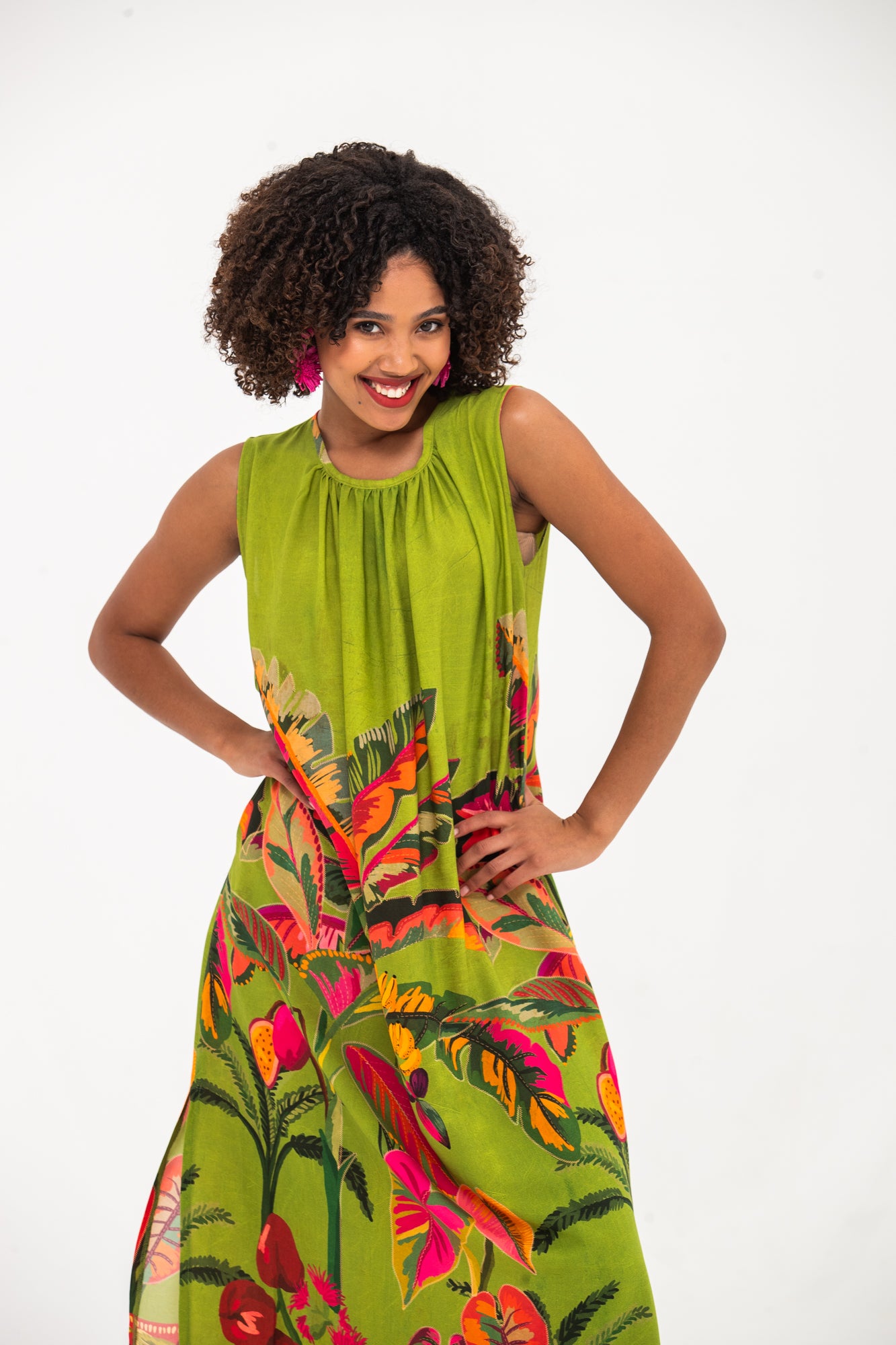 Simone Dress- Green Tropical