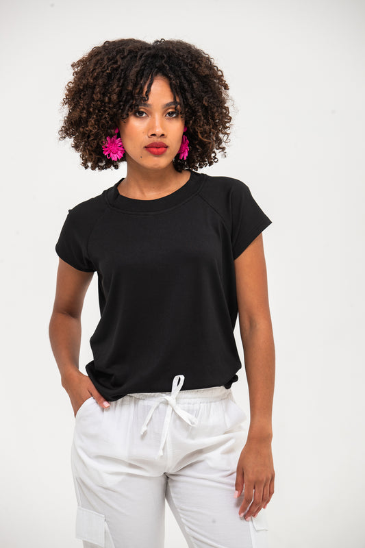 Rosa Summer Round Neck Tee - Black