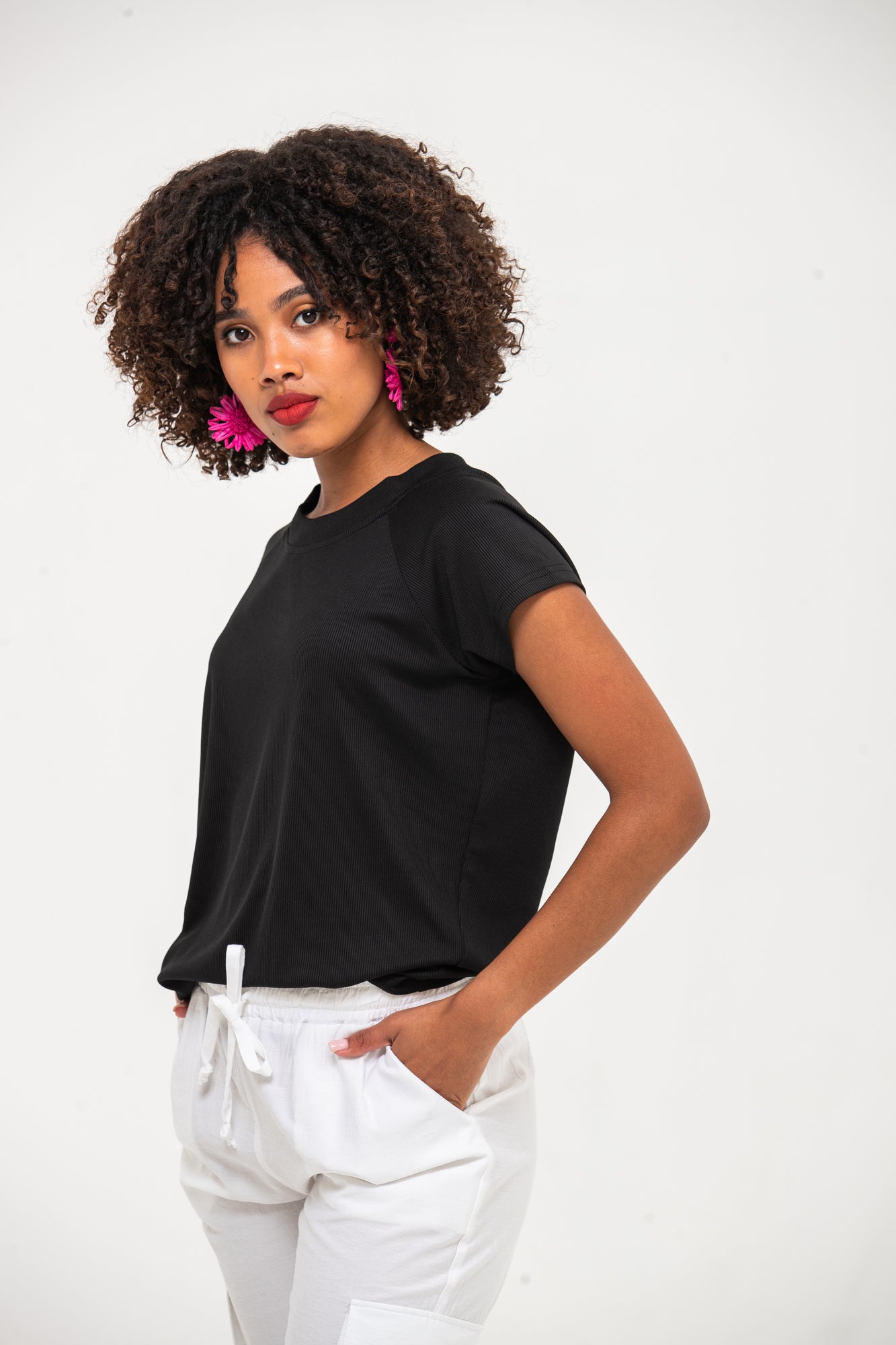 Rosa Summer Round Neck Tee - Black