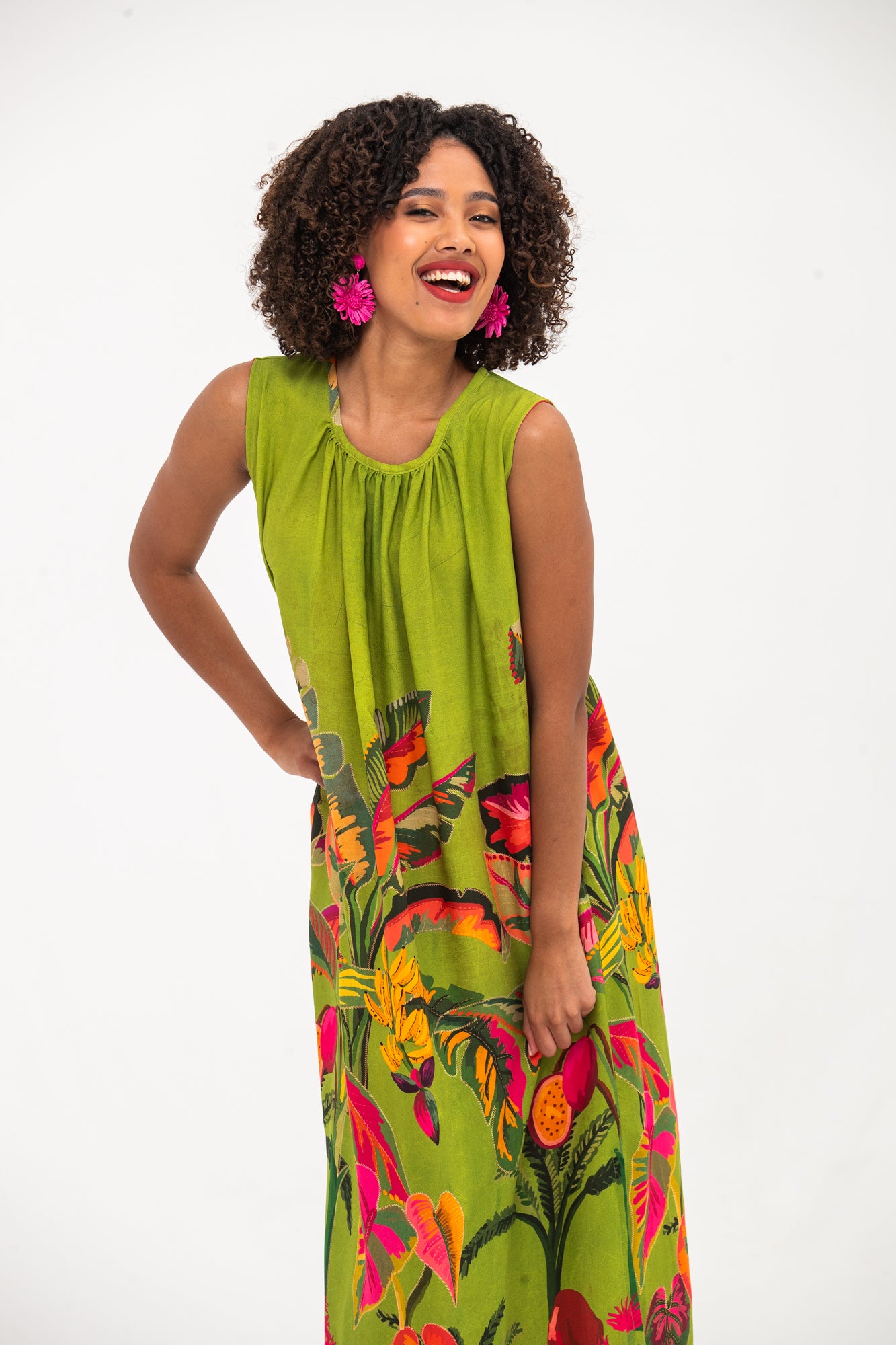 Simone Dress- Green Tropical