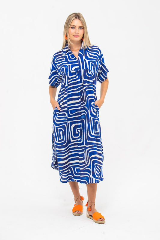 Zanzibar Dress - Navy and White