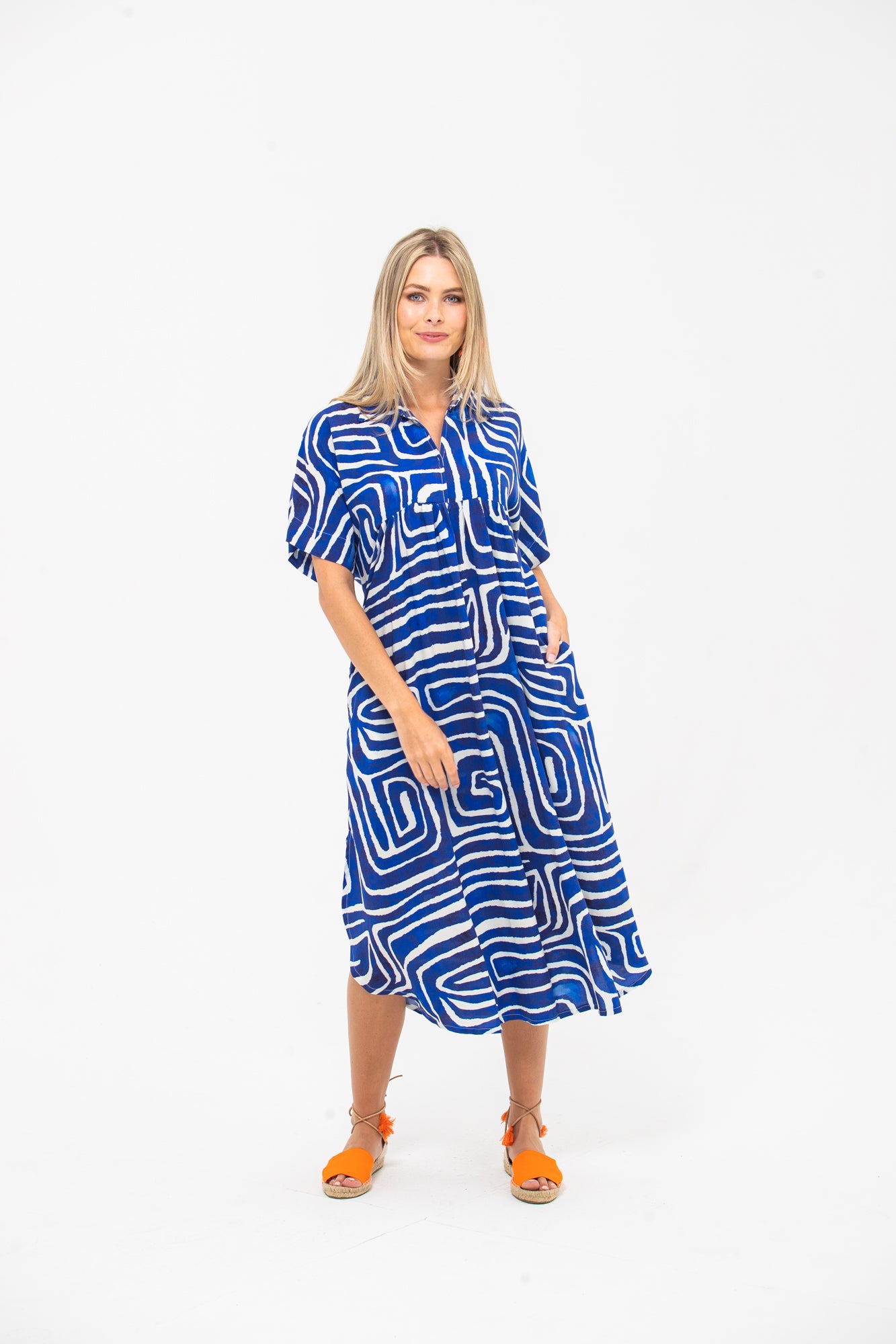 Zanzibar Dress - Navy and White