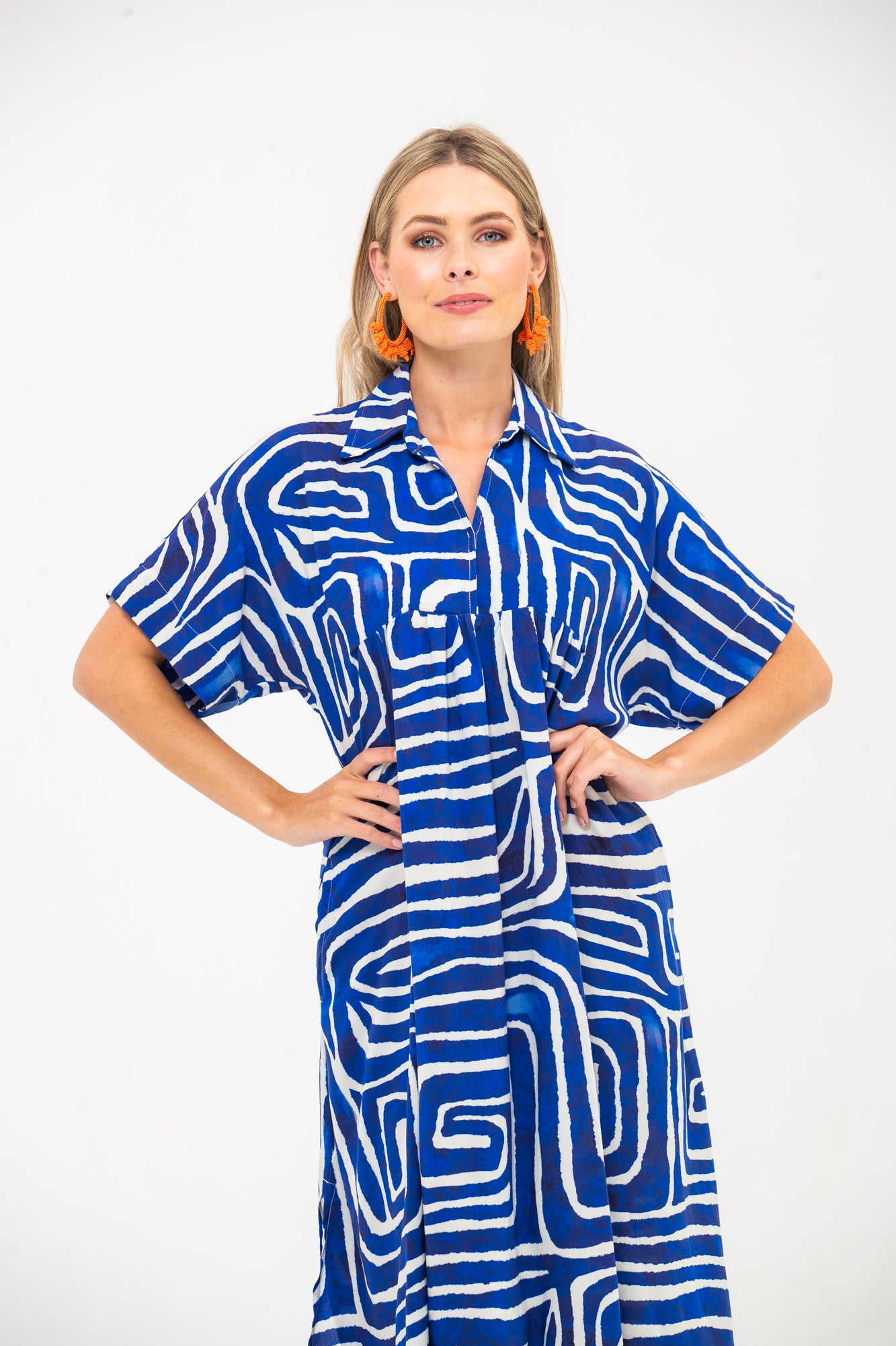 Zanzibar Dress - Navy and White