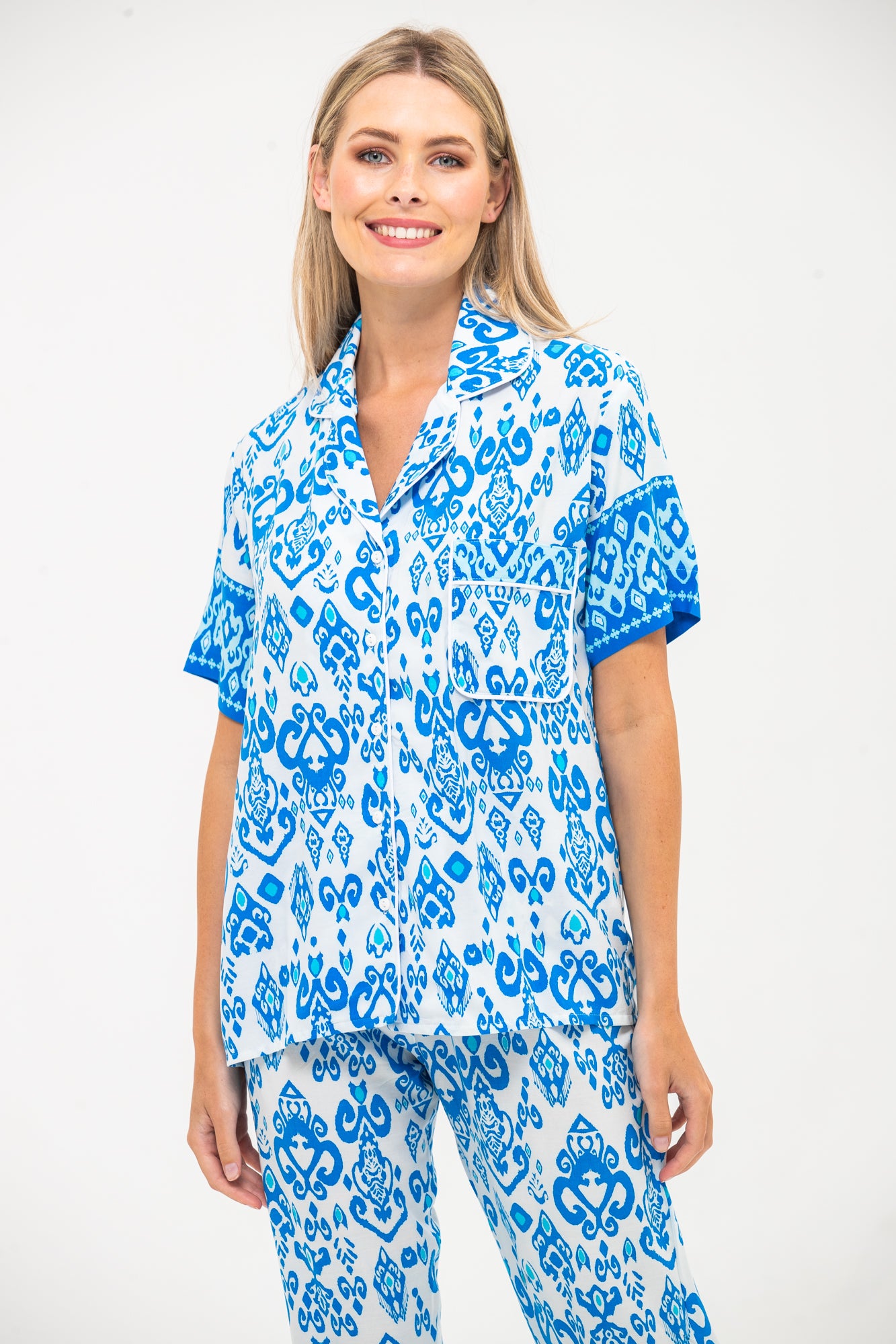 Classic Short Sleeve Long Pants Set - Turquoise