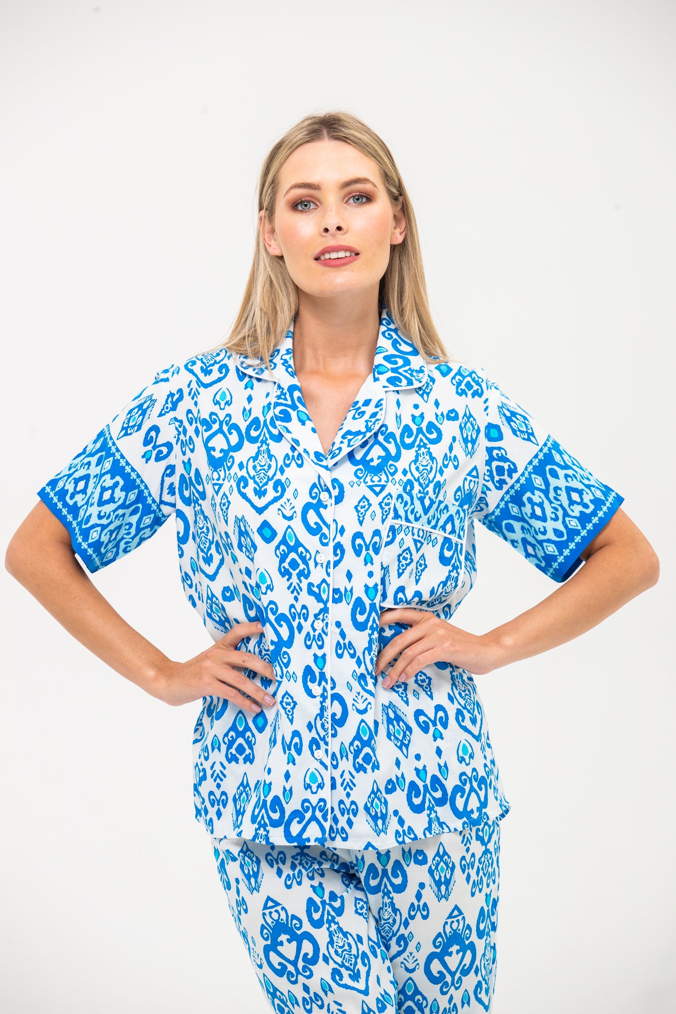 Classic Short Sleeve Long Pants Set - Turquoise