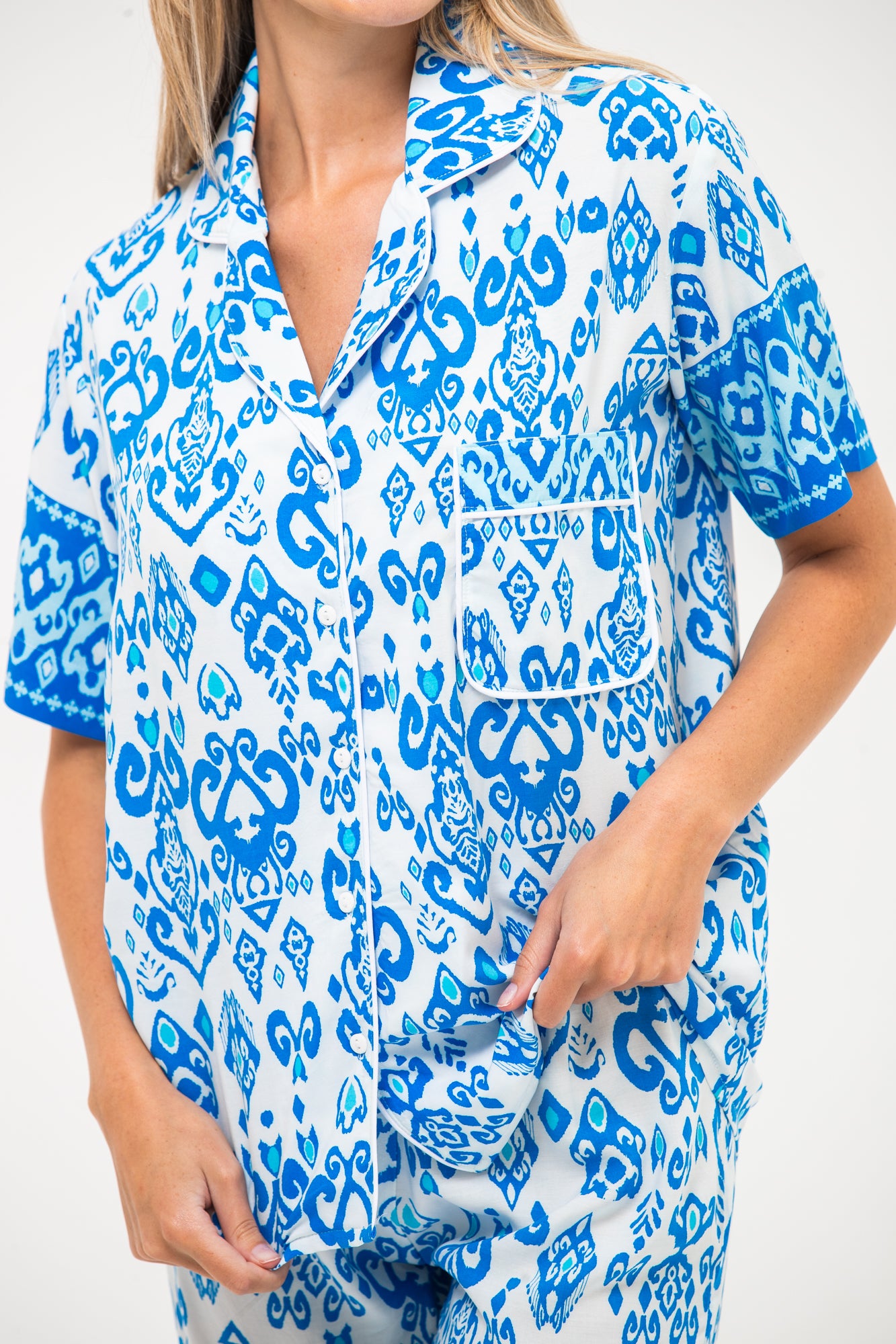 Classic Short Sleeve Long Pants Set - Turquoise