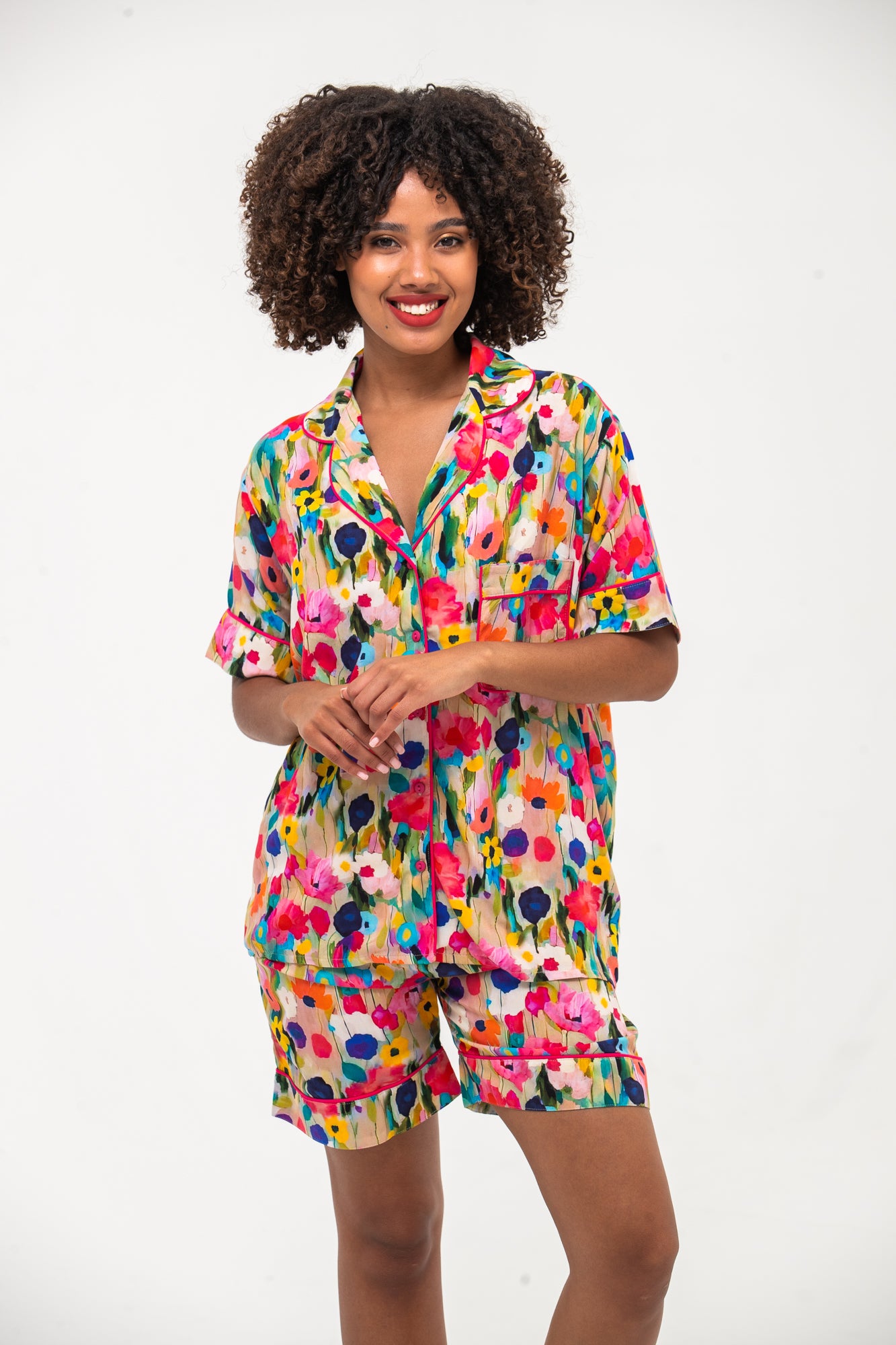 Short Pyjama Set - Pink Poppy