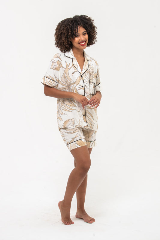 Short Pyjama Set - Creme and White