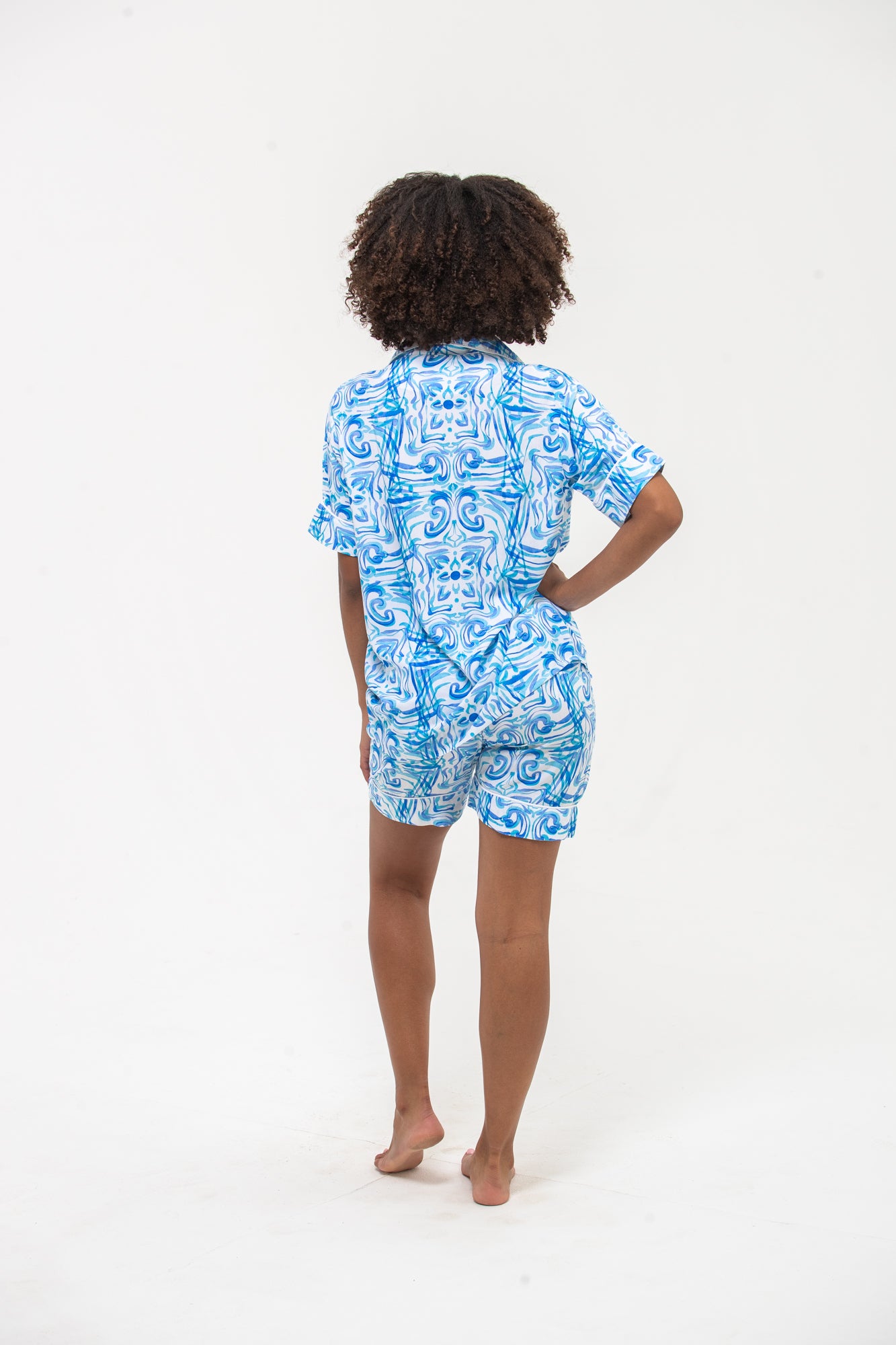 Short Pyjama Set - Turquoise & White