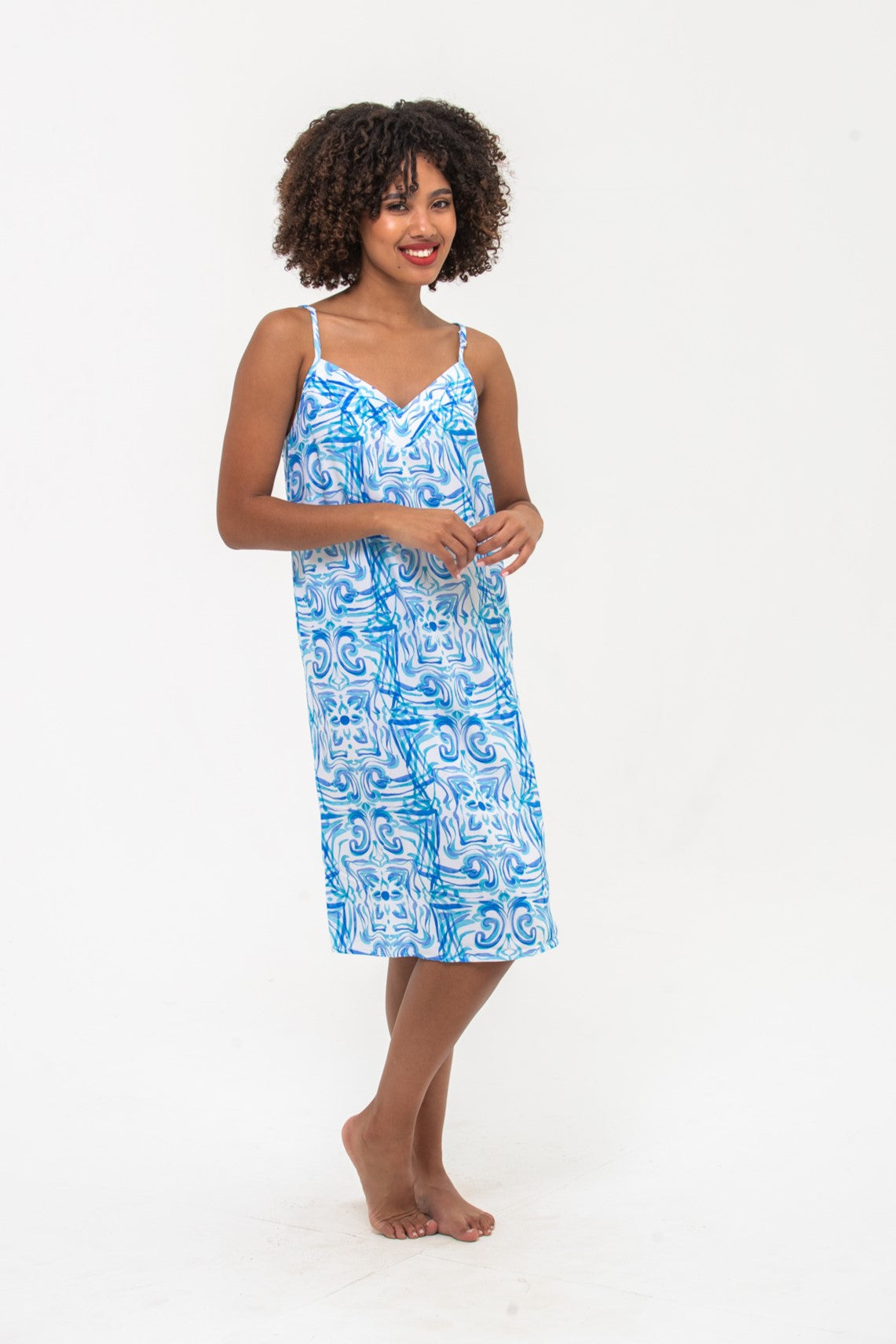 Cami Nightie -Tuequoise & White