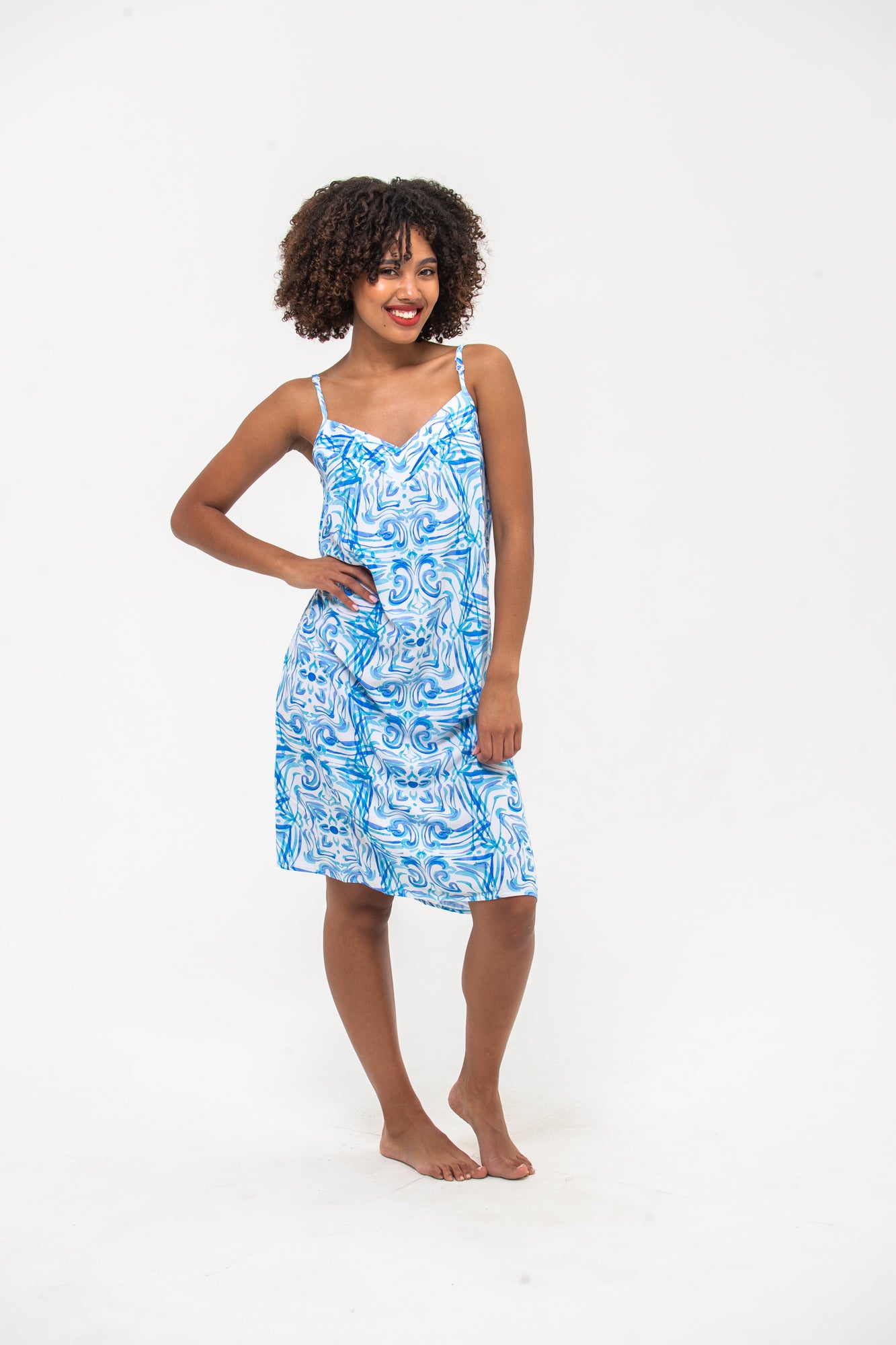 Cami Nightie -Tuequoise & White