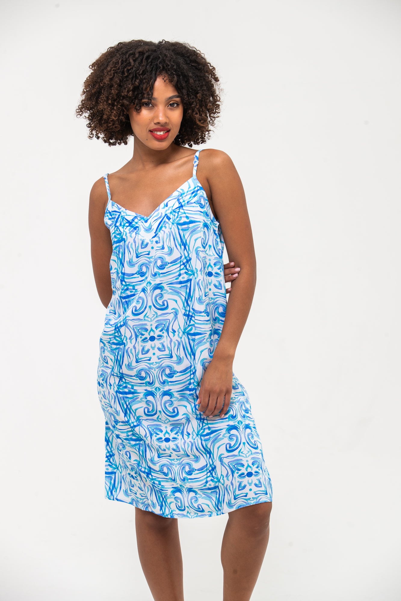 Cami Nightie -Tuequoise & White