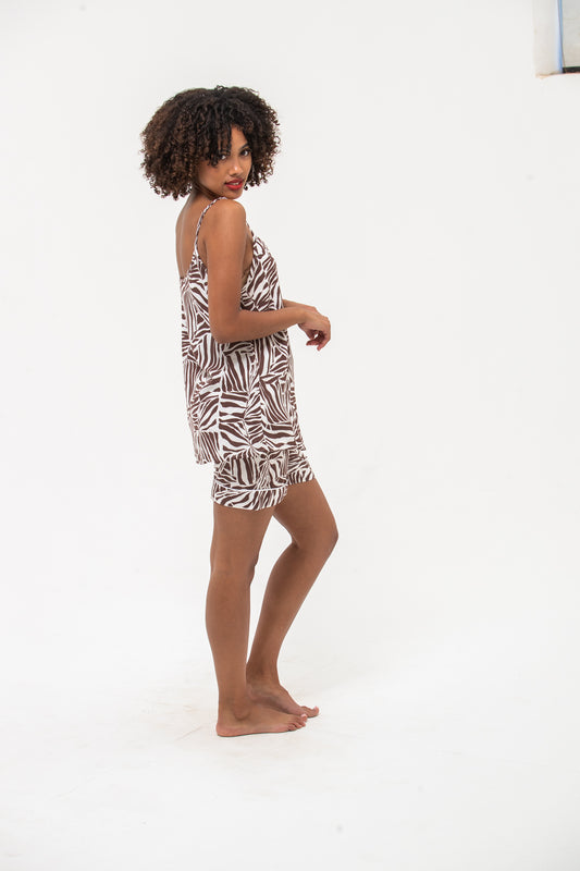 Cami Short Set - Chocolate and White