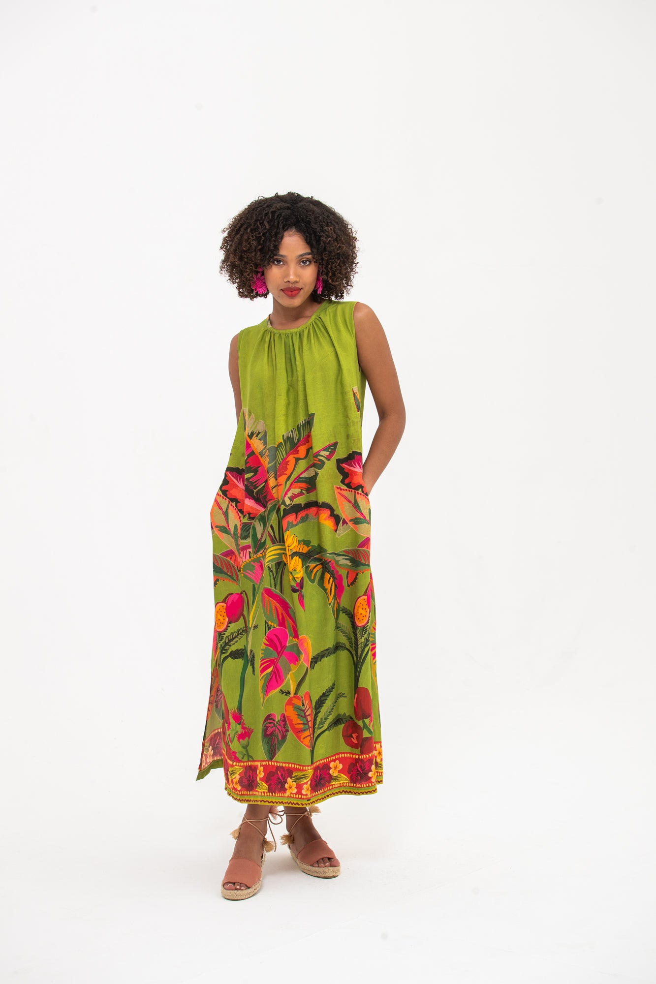 Simone Dress- Green Tropical