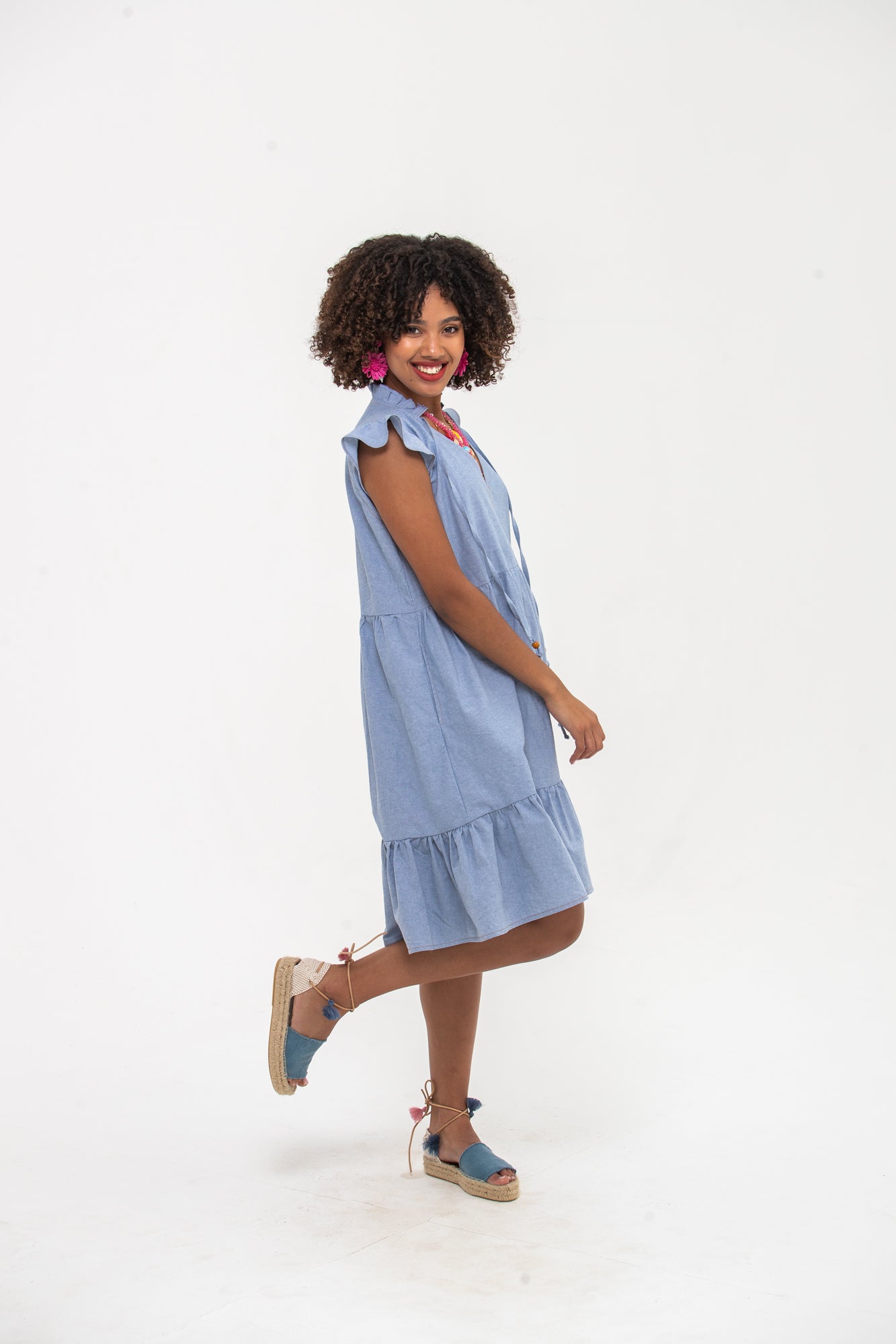 Ella Frill Dress - Light Denim