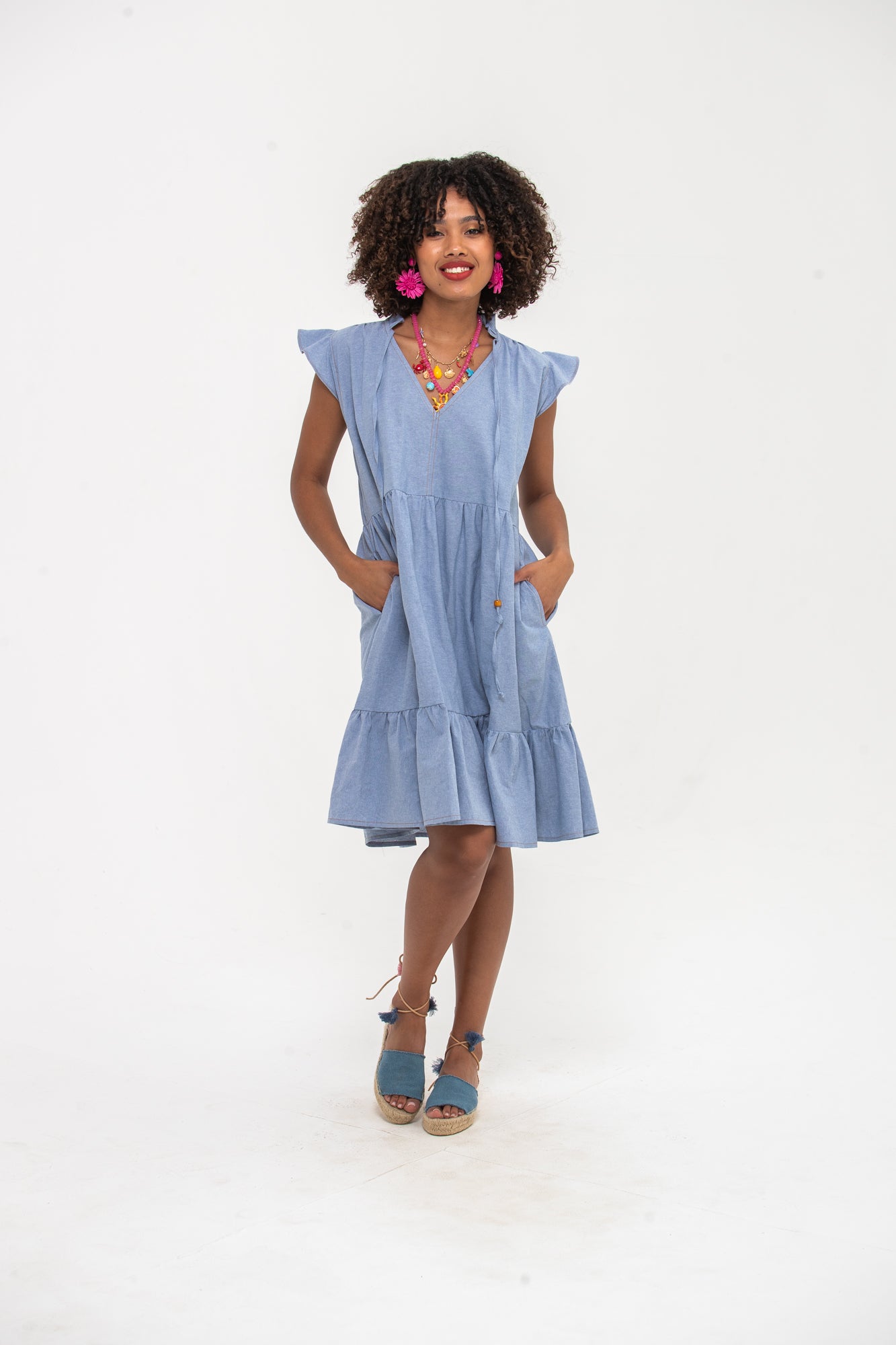 Ella Frill Dress - Light Denim