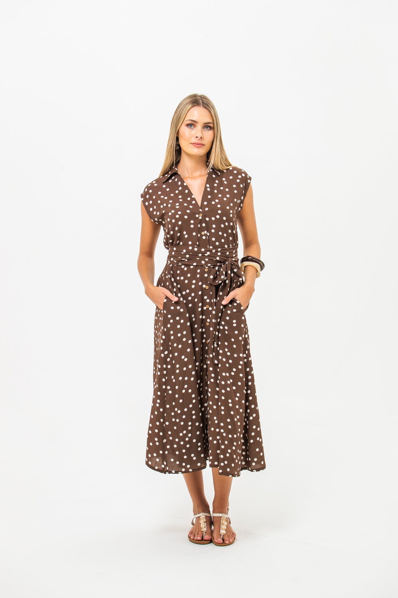 Cabo Dress - Chocolate and White Polka Dots