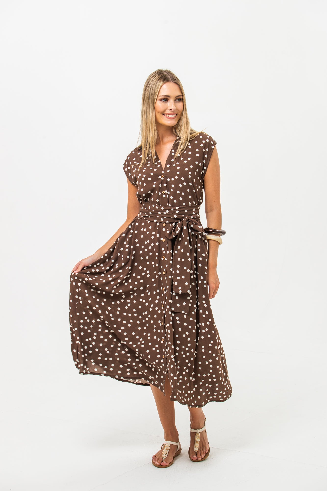 Cabo Dress - Chocolate and White Polka Dots