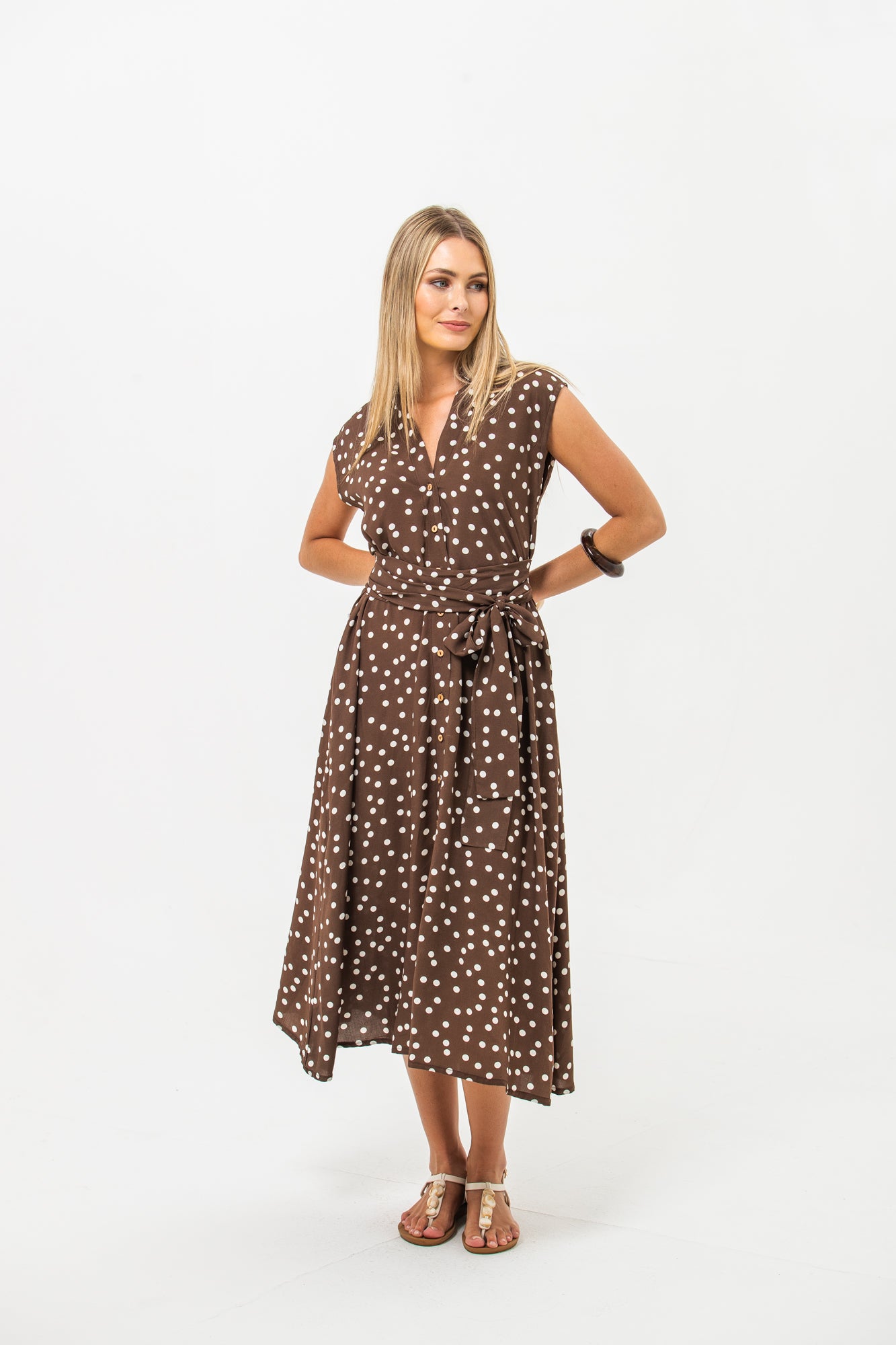 Cabo Dress - Chocolate and White Polka Dots