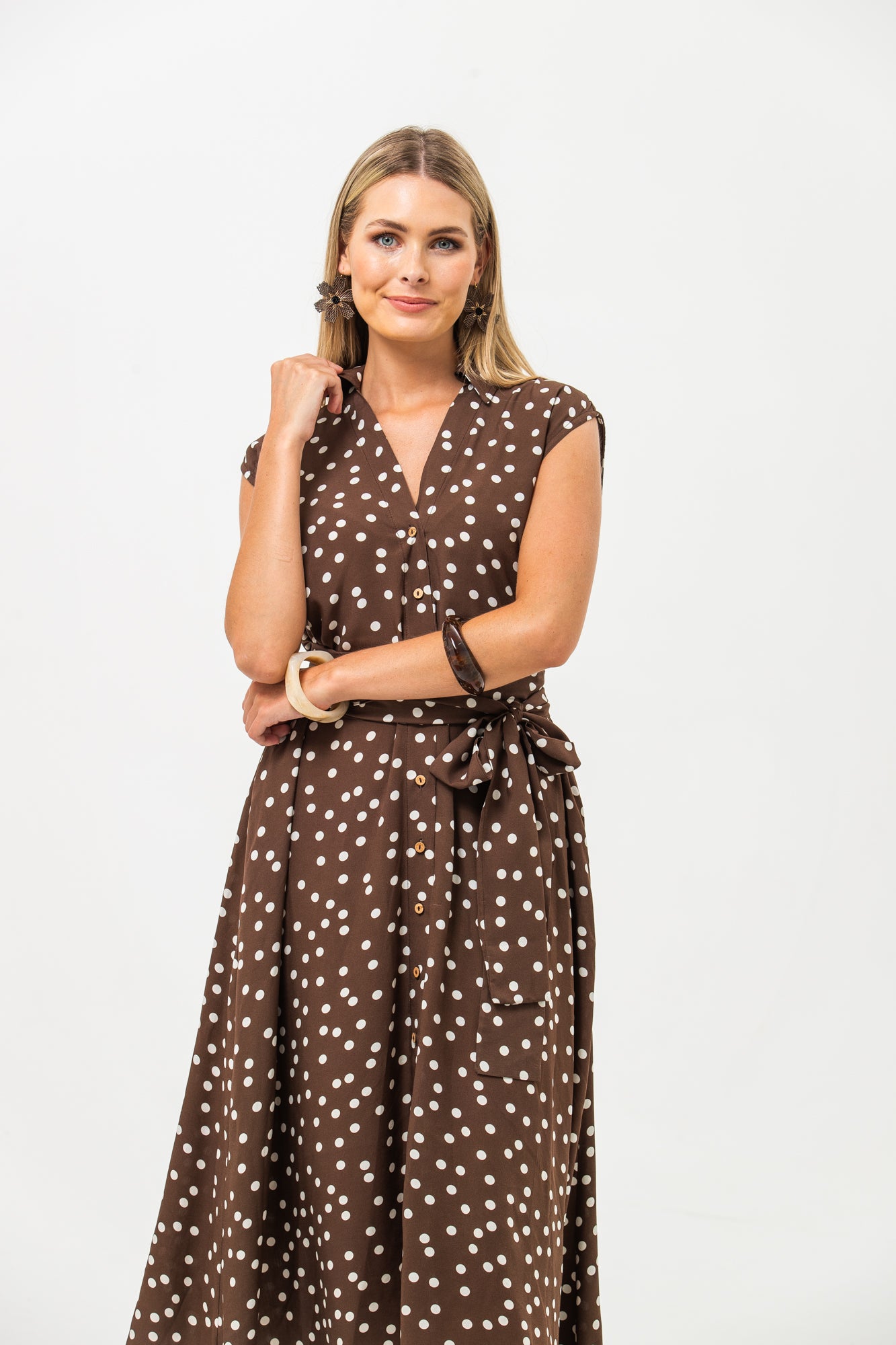 Cabo Dress - Chocolate and White Polka Dots