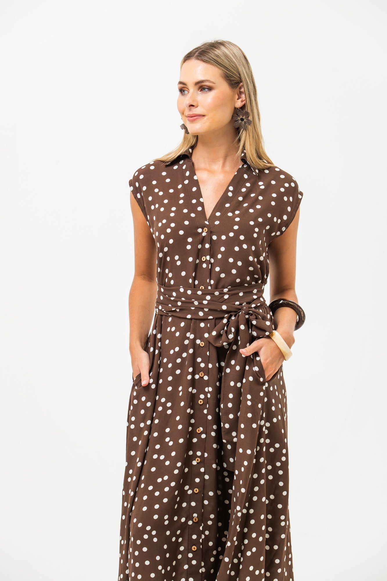 Cabo Dress - Chocolate and White Polka Dots