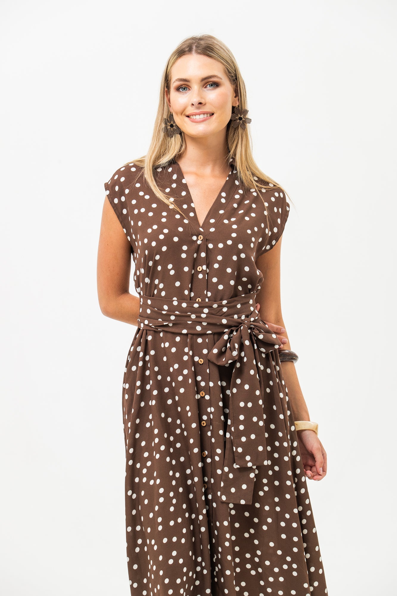 Cabo Dress - Chocolate and White Polka Dots