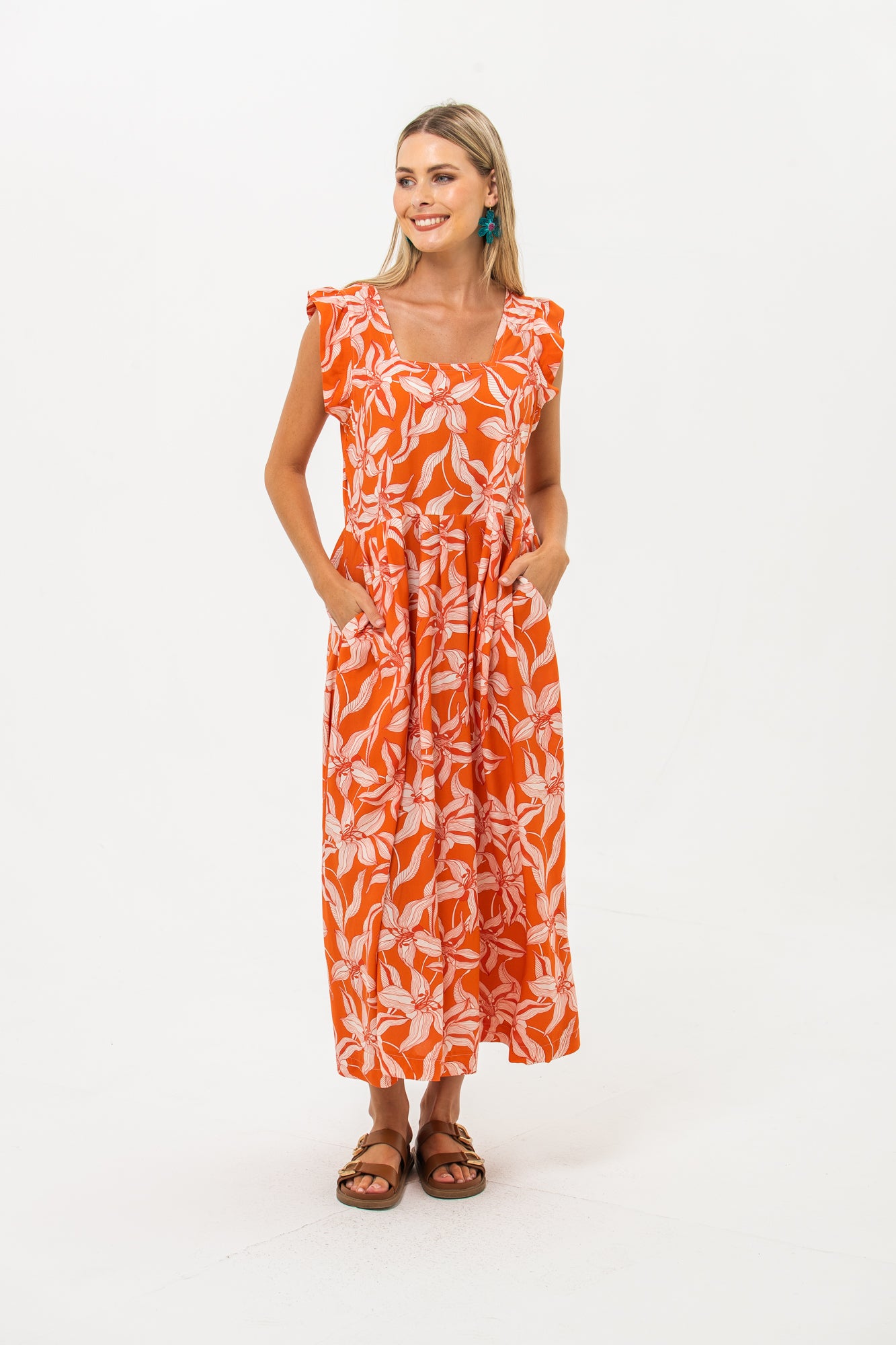 Sienna Sundress - Orange and White