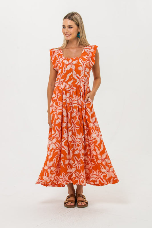 Sienna Sundress - Orange and White