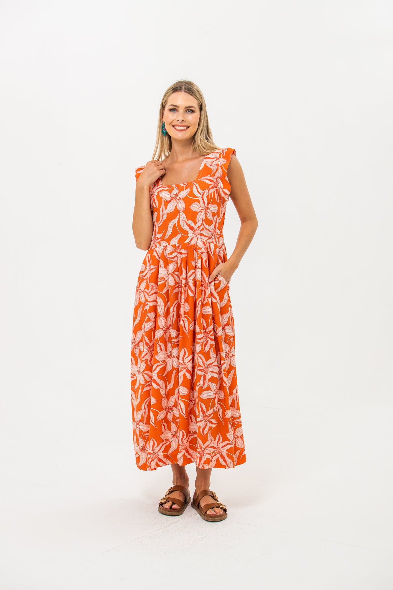 Sienna Sundress - Orange and White