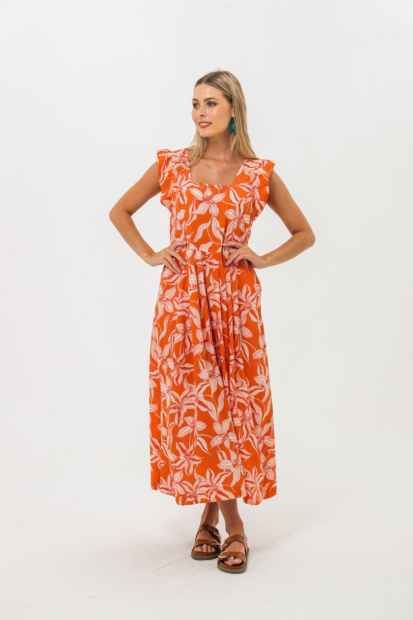 Sienna Sundress - Orange and White