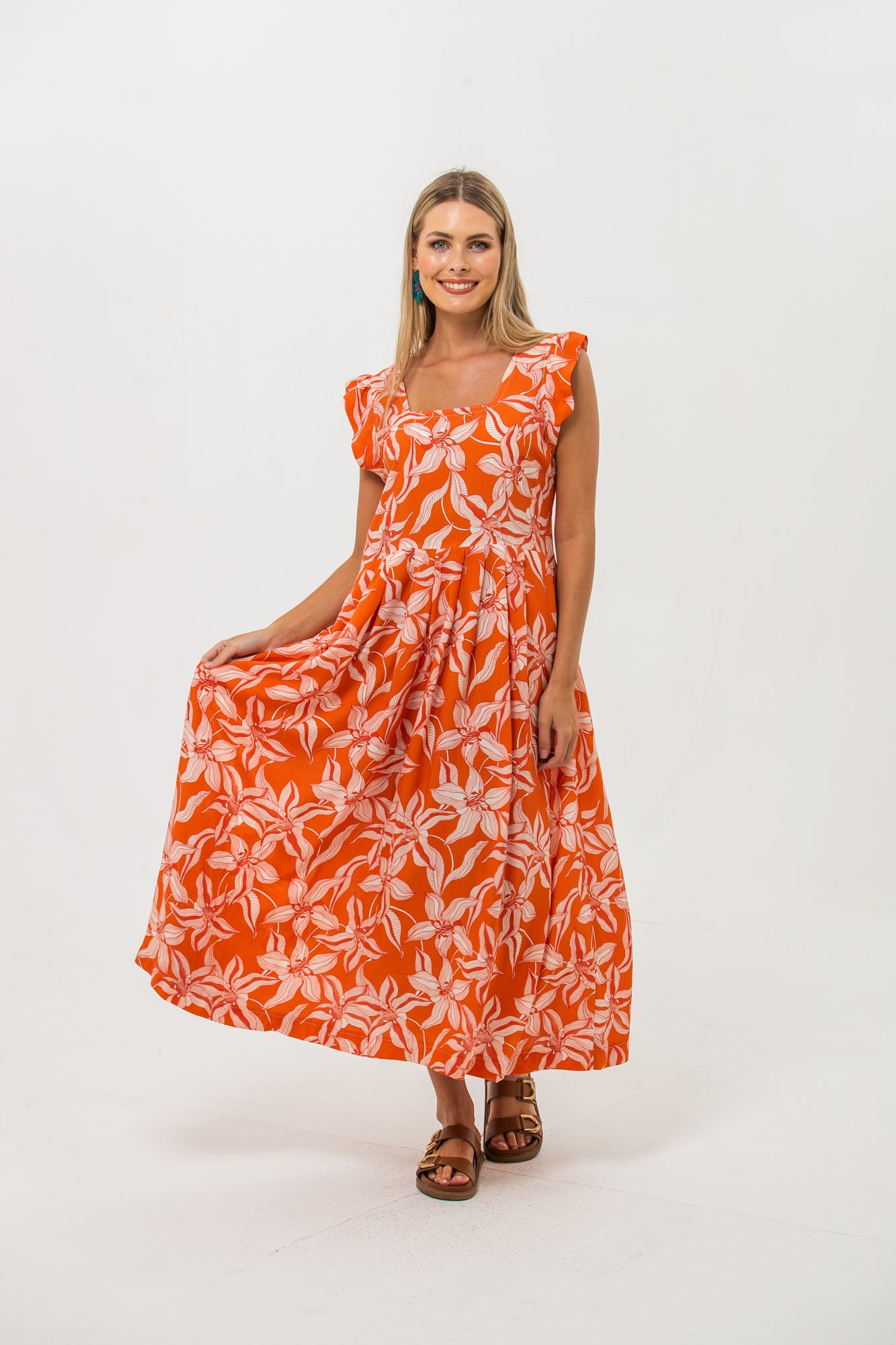 Sienna Sundress - Orange and White