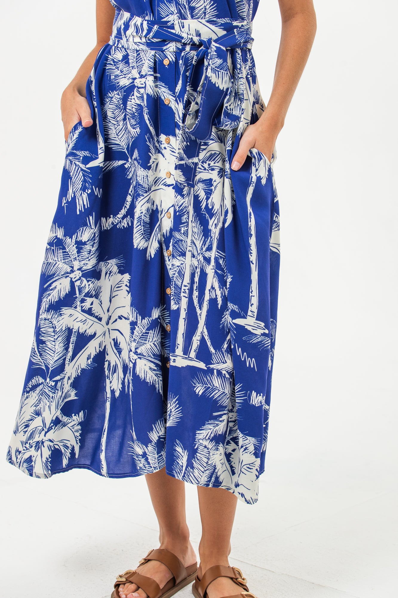 Cabo Dress - Blue and White Palms