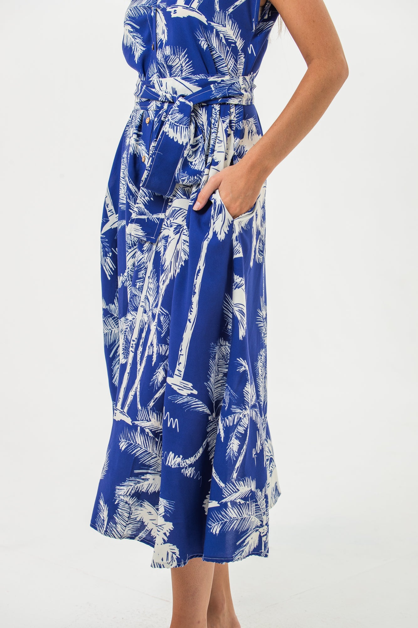 Cabo Dress - Blue and White Palms