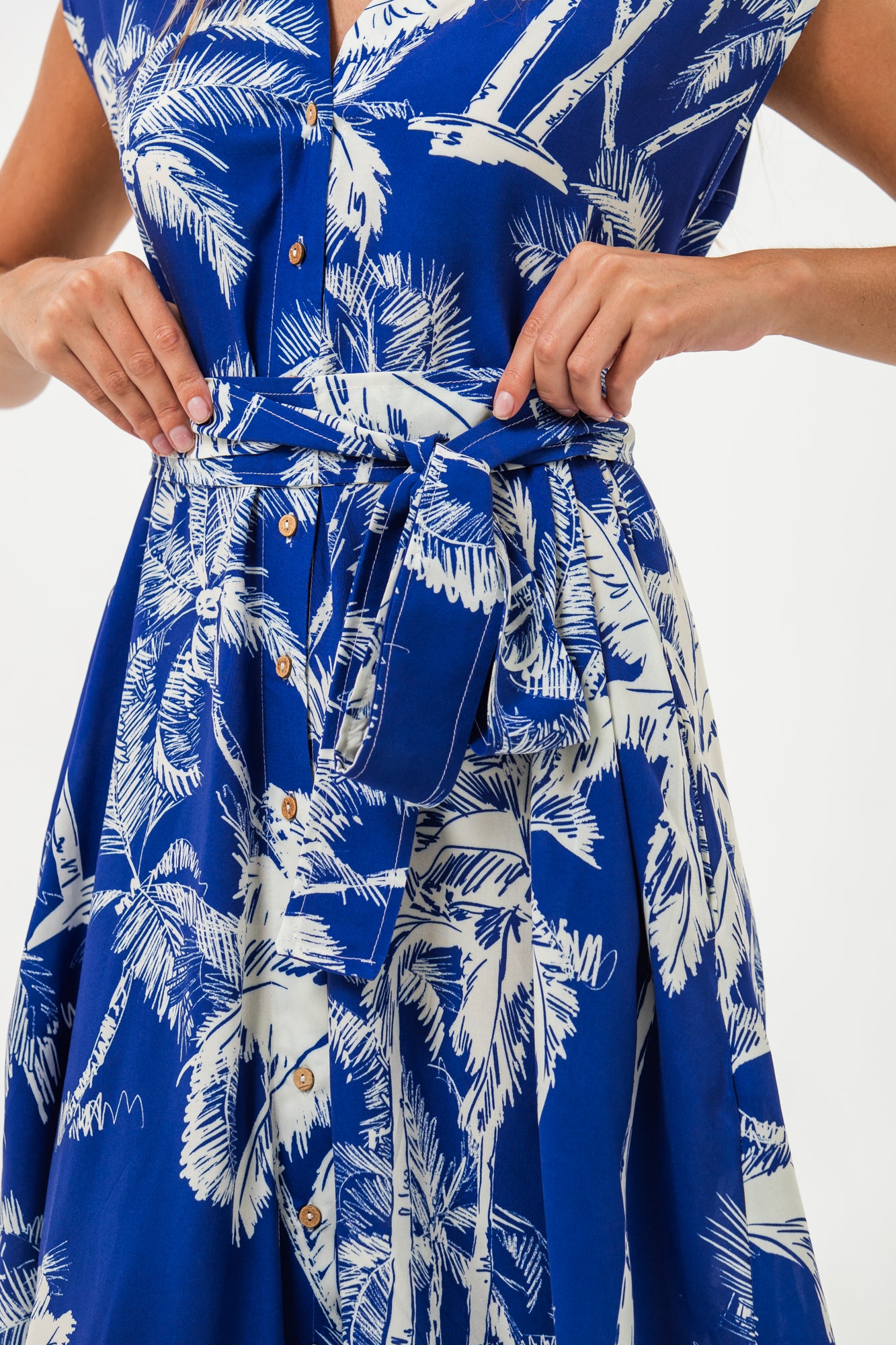 Cabo Dress - Blue and White Palms