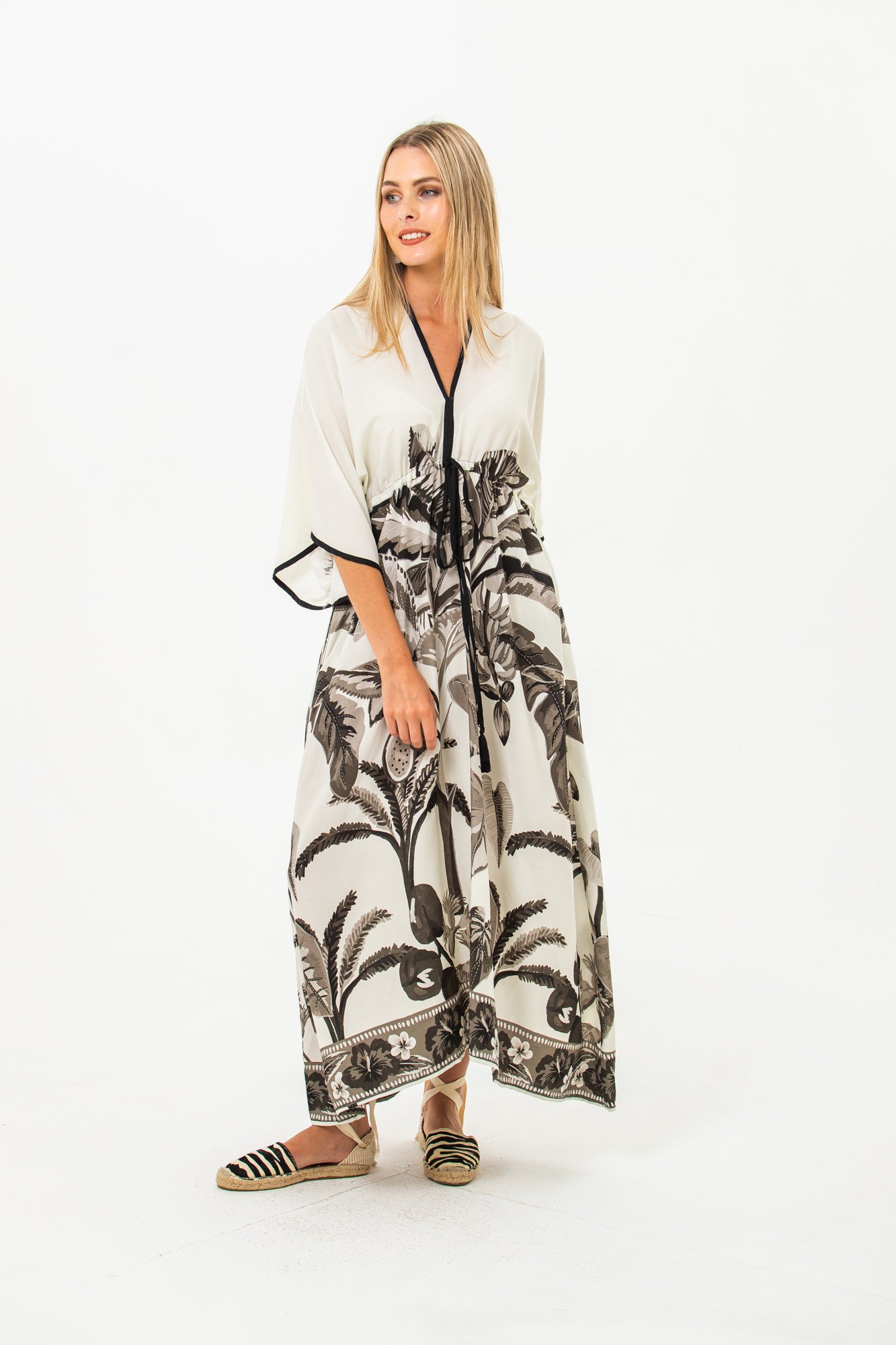Georgia Kaftan Maxi Dress - Black and White