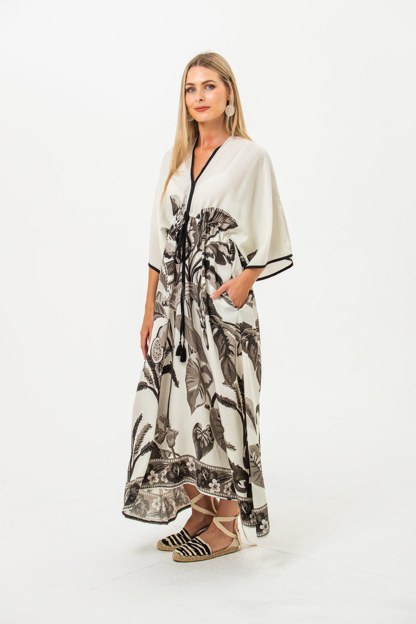 Georgia Kaftan Maxi Dress - Black and White