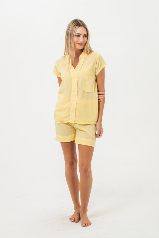 Short Mandarin Pyjama Set - Butter Yellow