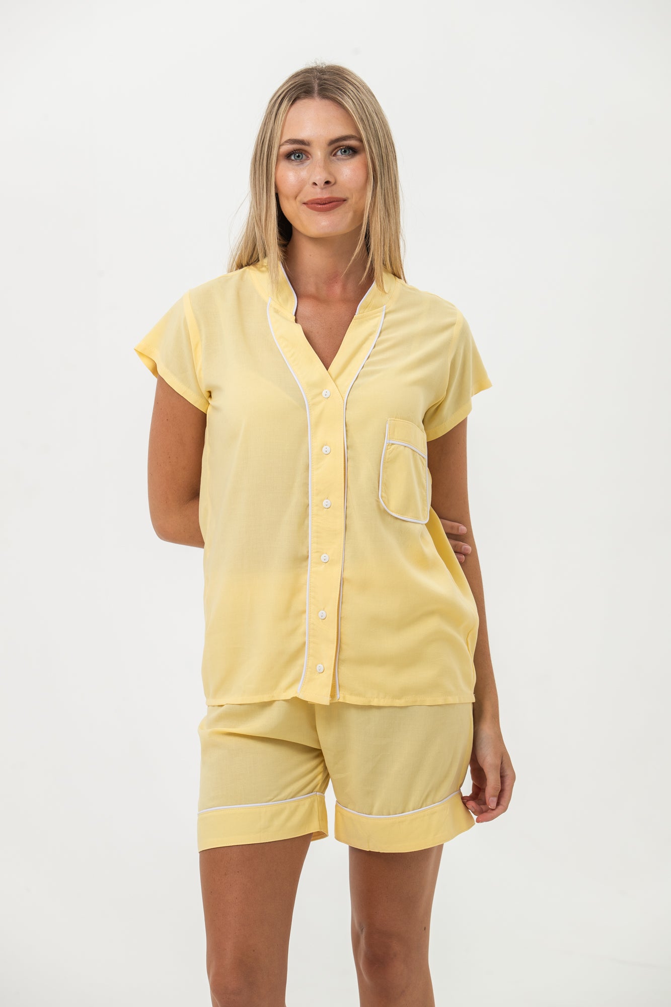 Short Mandarin Pyjama Set - Butter Yellow