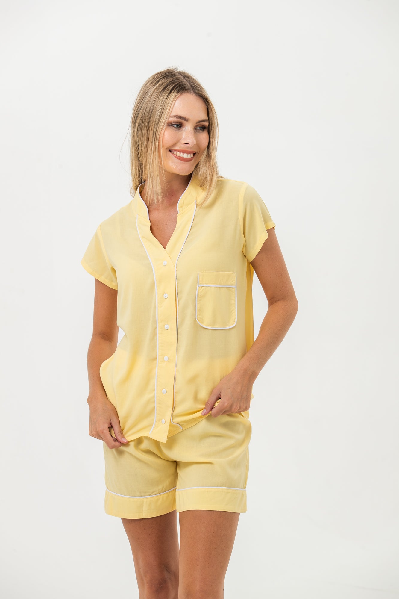 Short Mandarin Pyjama Set - Butter Yellow