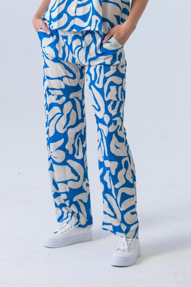 Sydney Wide Leg Pant - Blue & White