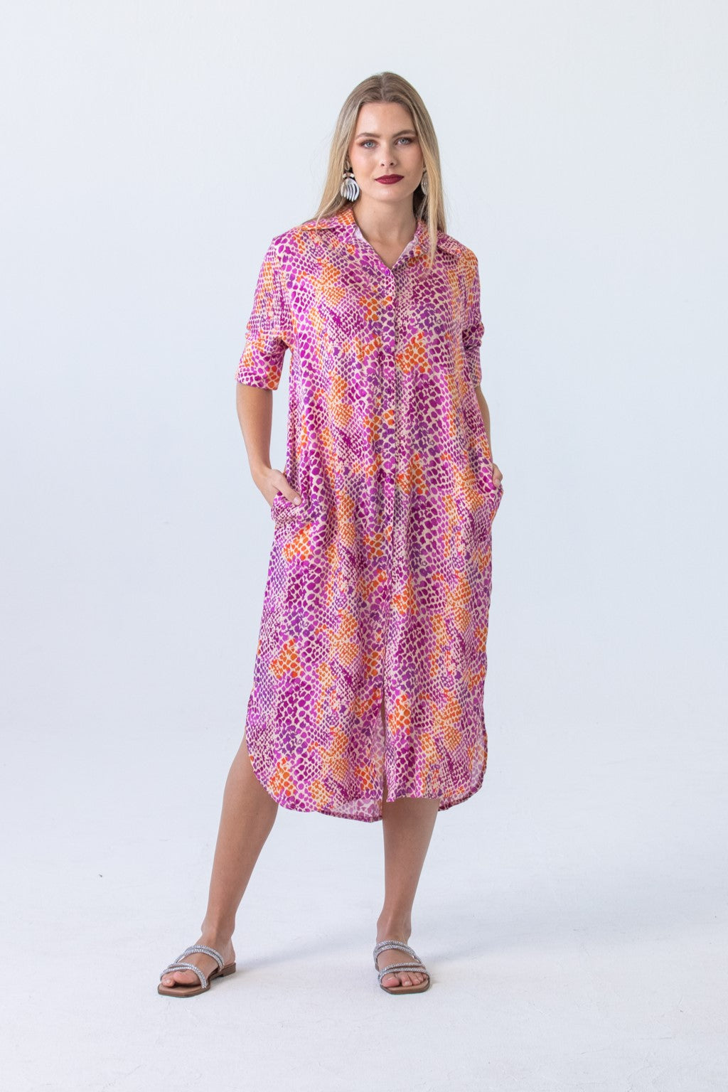 Tahiti Shirt Dress - Pink & Orange