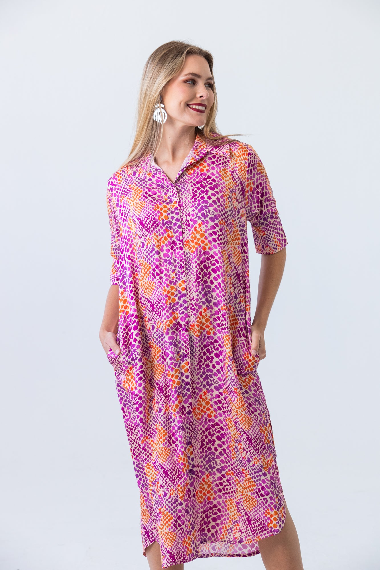 Tahiti Shirt Dress - Pink & Orange