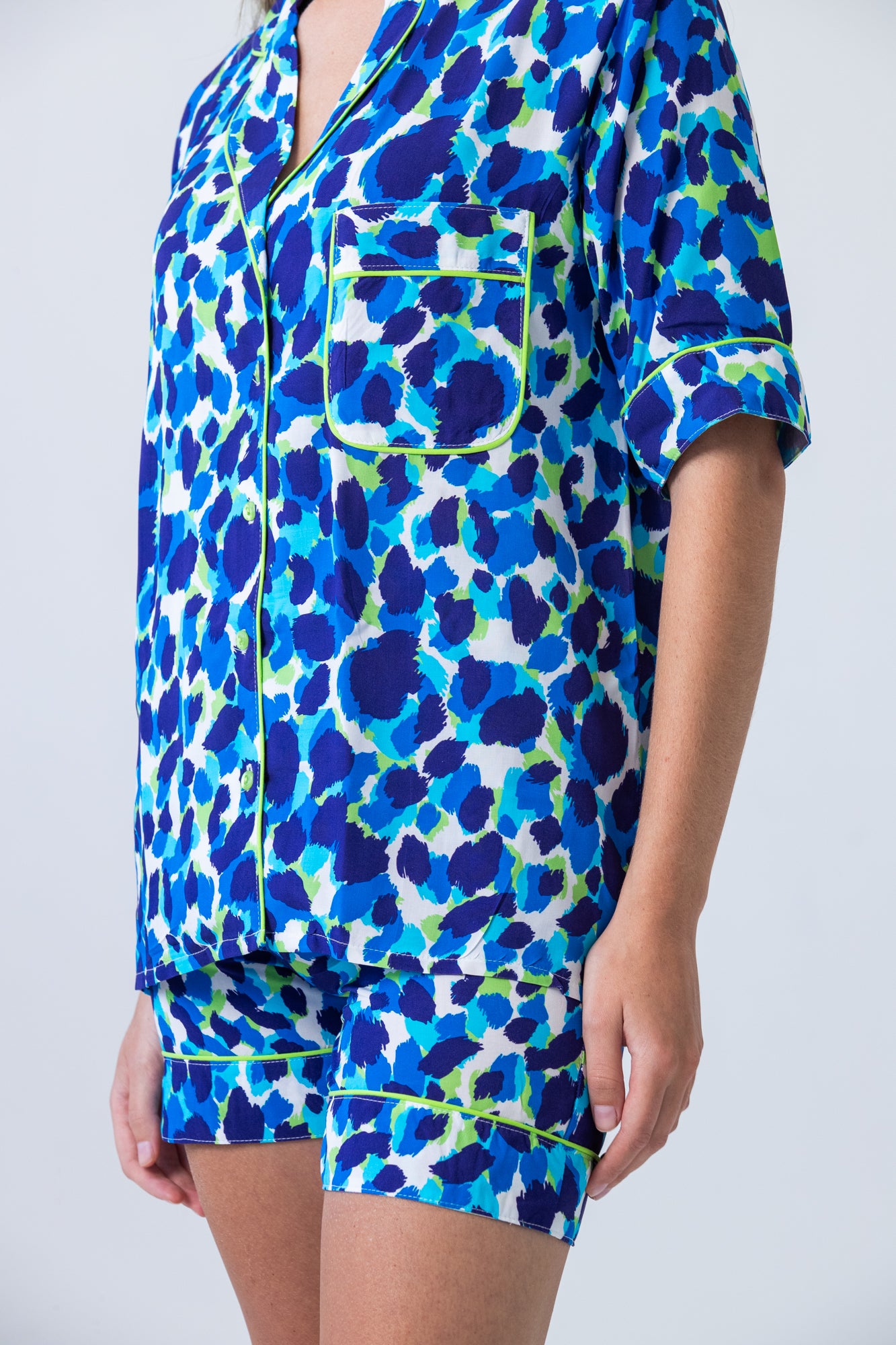 Short Pyjama Set - Blue and Green animal print
