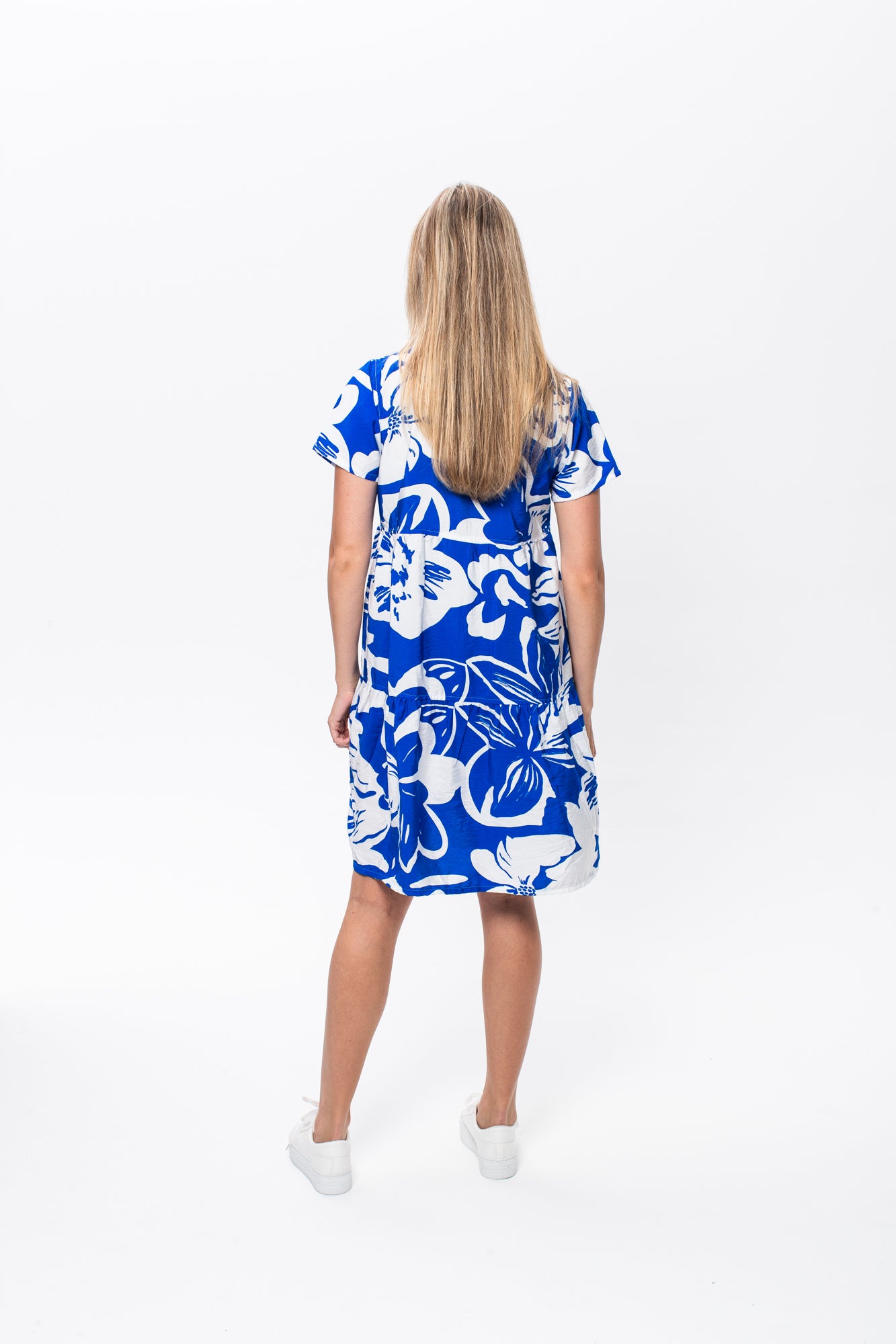 Athena Frill Dress - Blue and White