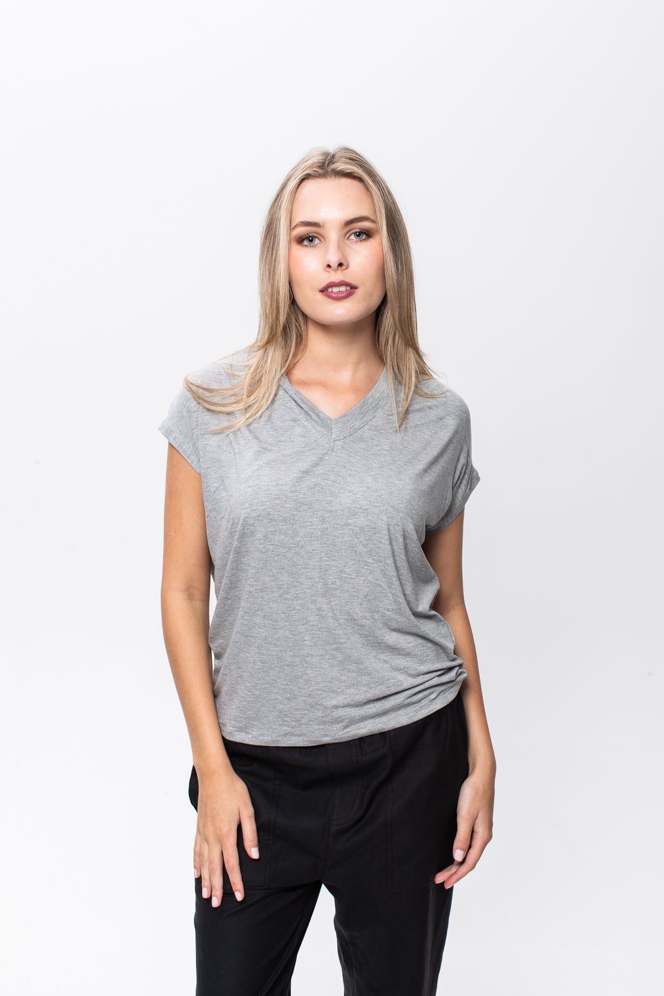 Corfu Summer V-neck Tee - Grey Melange