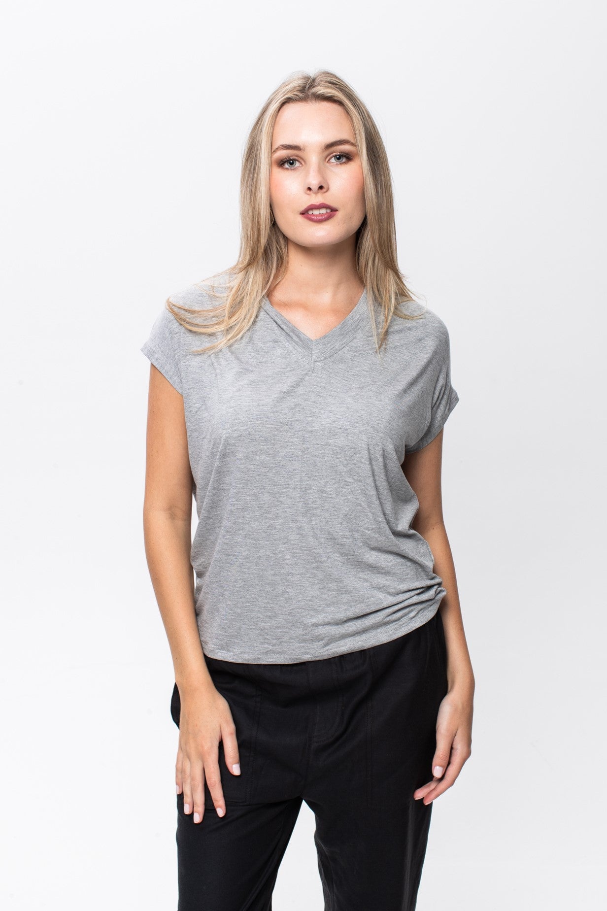 Corfu Summer V-neck Tee - Grey Melange