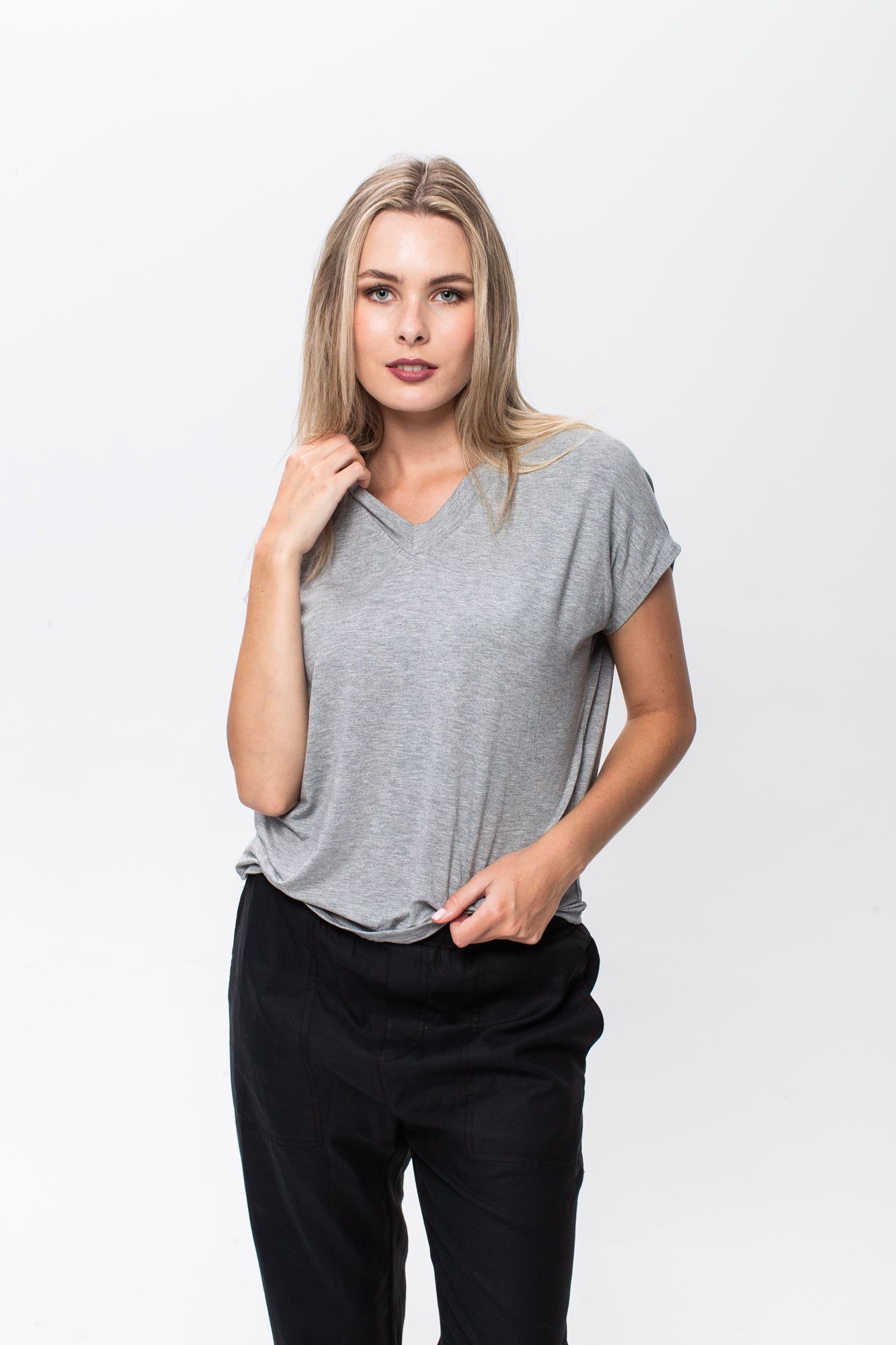 Corfu Summer V-neck Tee - Grey Melange