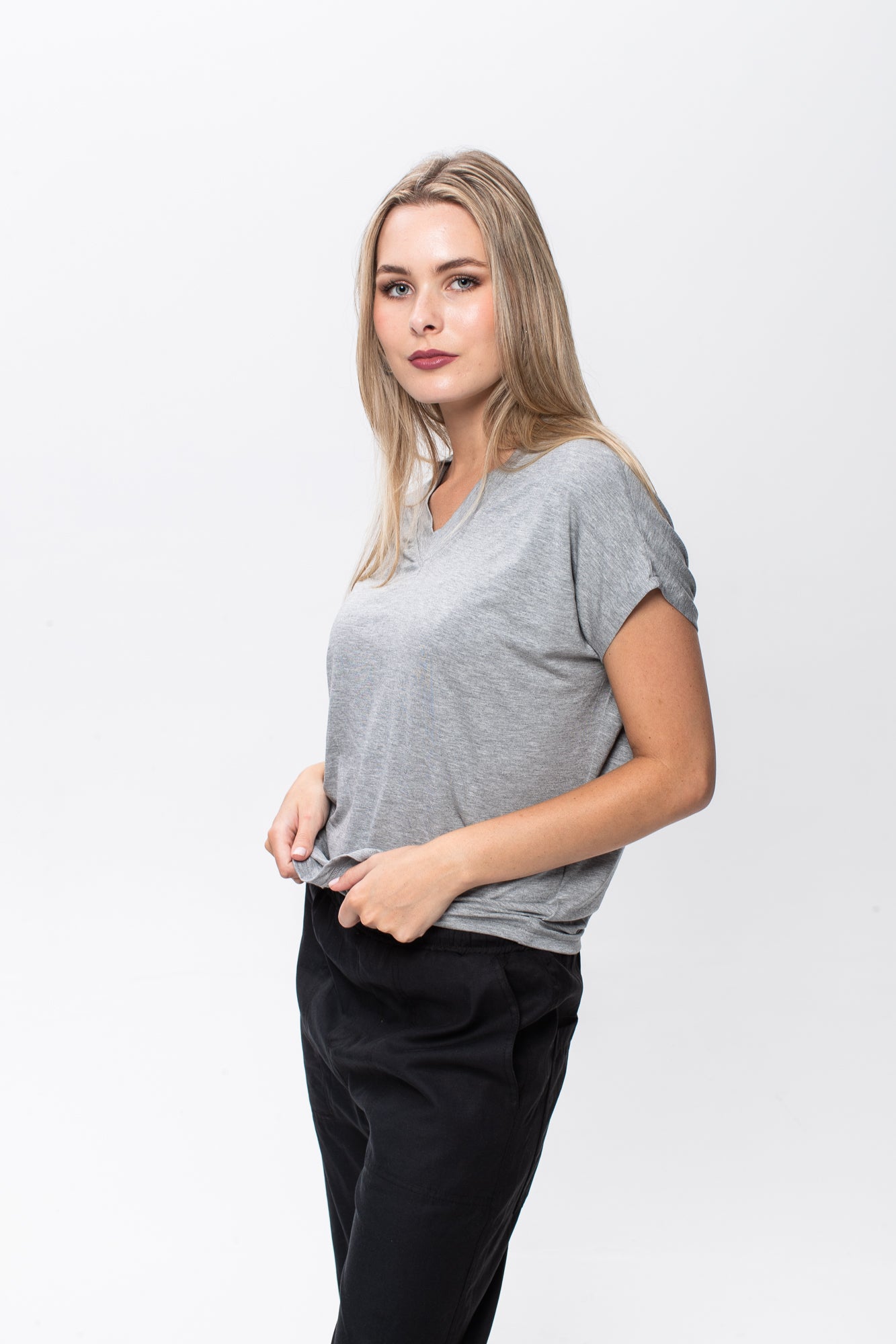 Corfu Summer V-neck Tee - Grey Melange